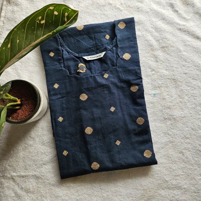 K0008-Kurti (Handloom cotton) Navy Blue