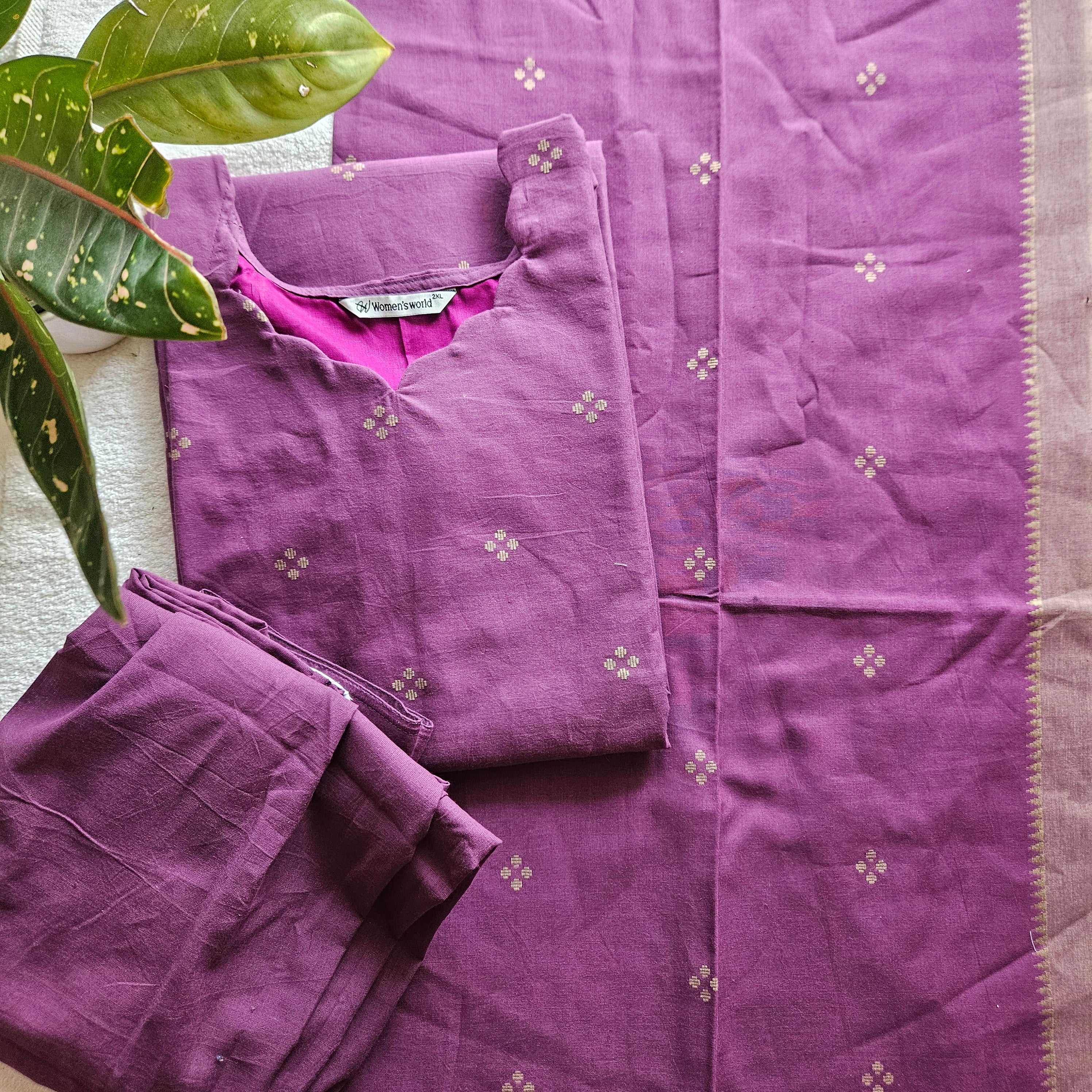 HC0043-Handloom Cotton-3-piece set - Purple