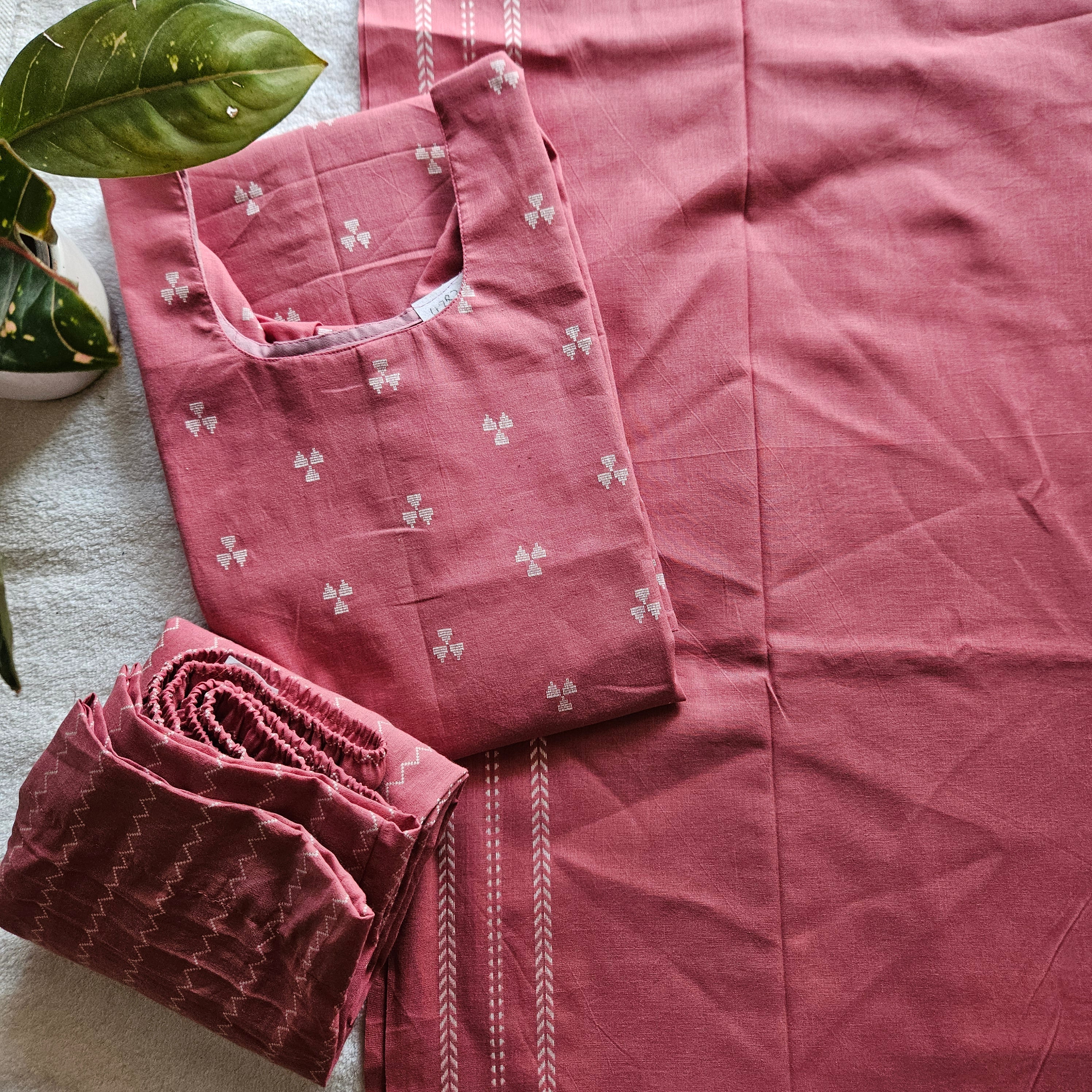 HC0046-Handloom Cotton-3-piece set (Peach)
