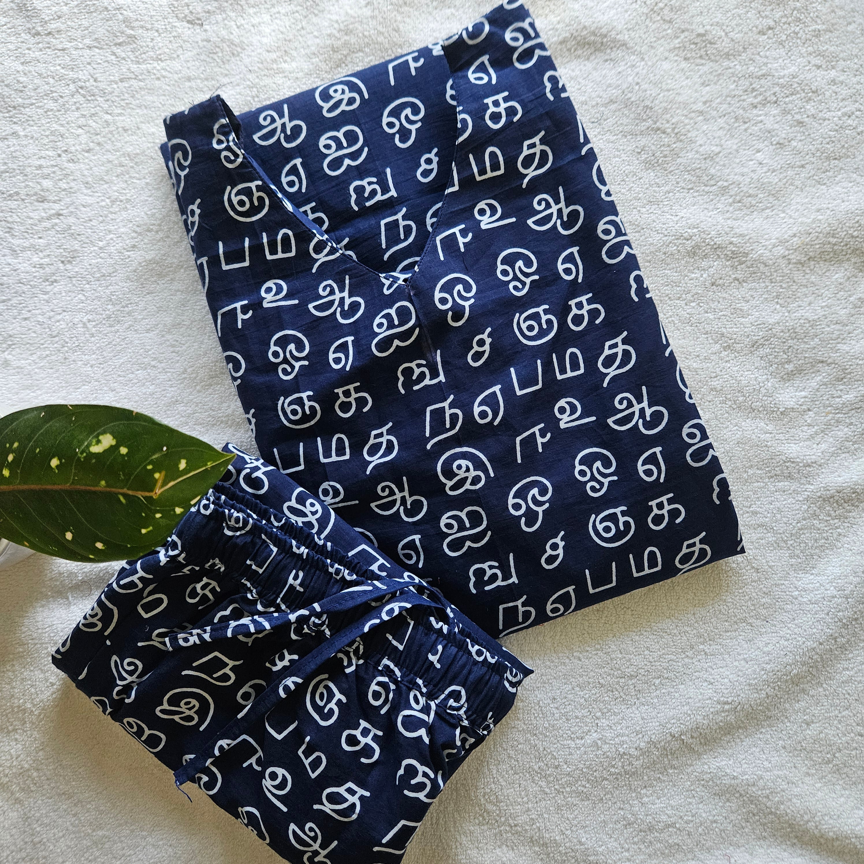 2-Piece Co-Ord set-JC0064-Jaipuri cotton (Blue-அஆஇஈ)