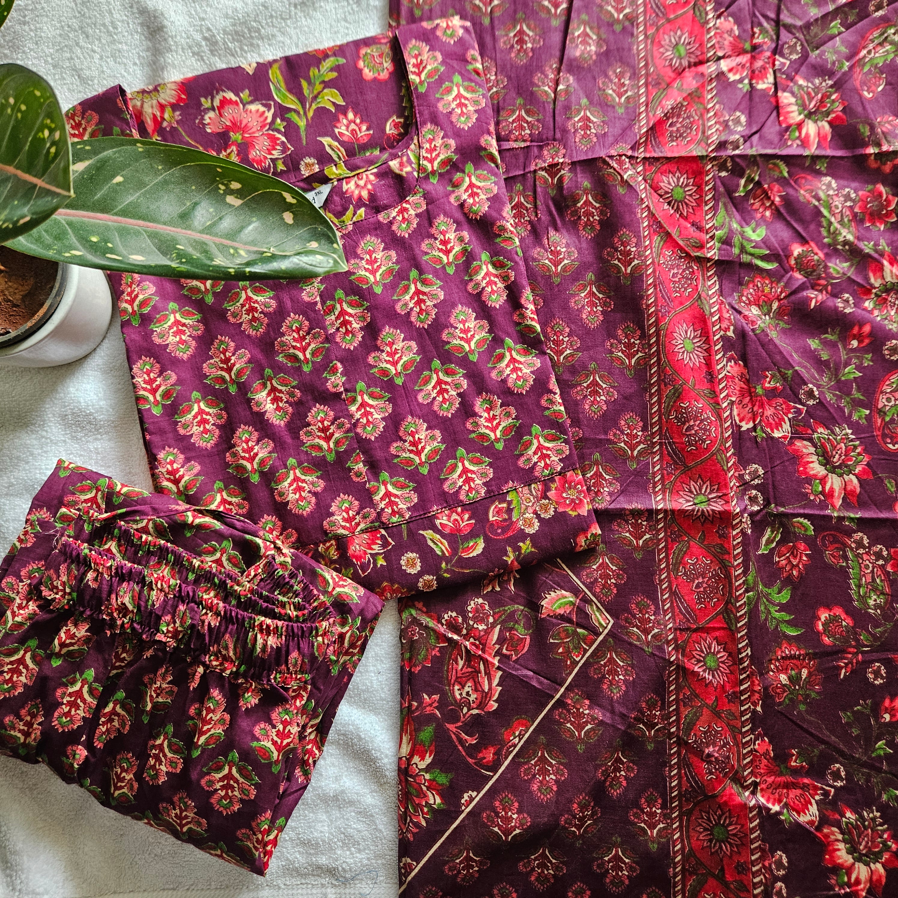 JC0085 - Jaipur cotton- 3 piece set - Plum