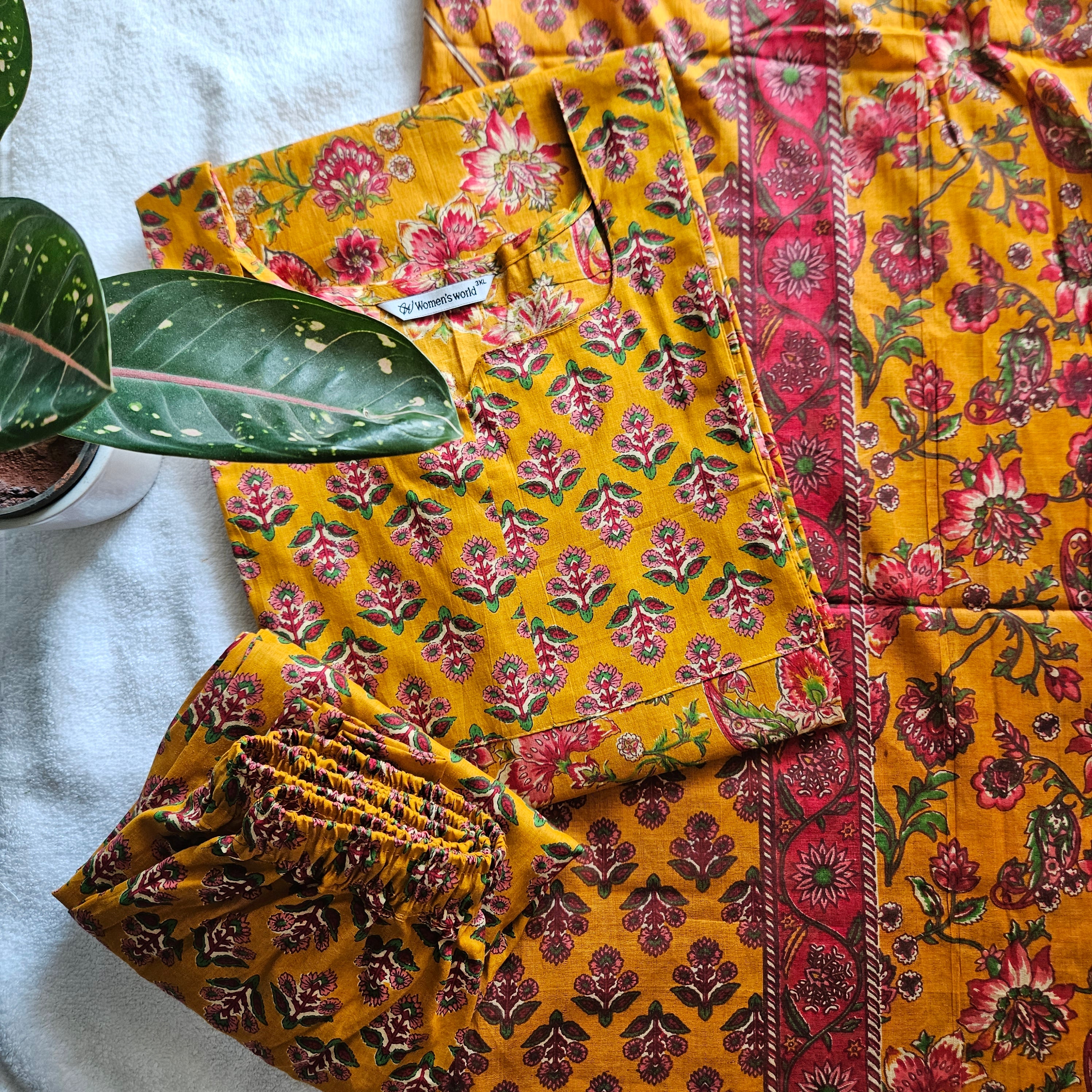 JC0087 - Jaipur cotton- 3 piece set - Mustard Yellow