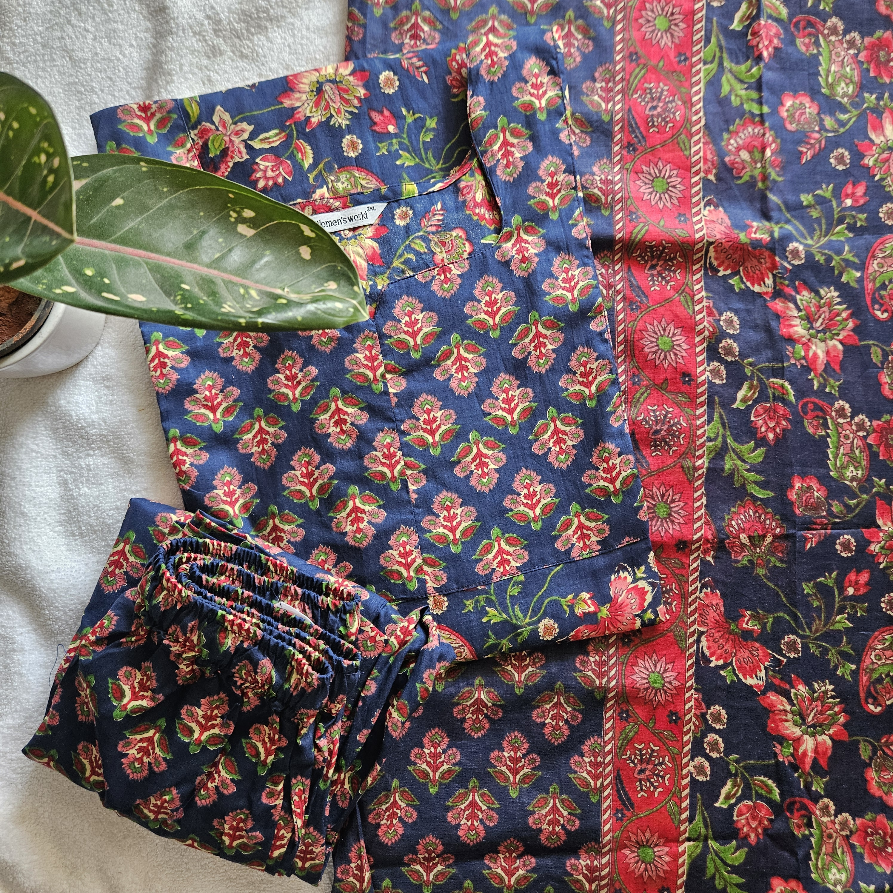JC0086 - Jaipur cotton- 3 piece set - Navy Blue