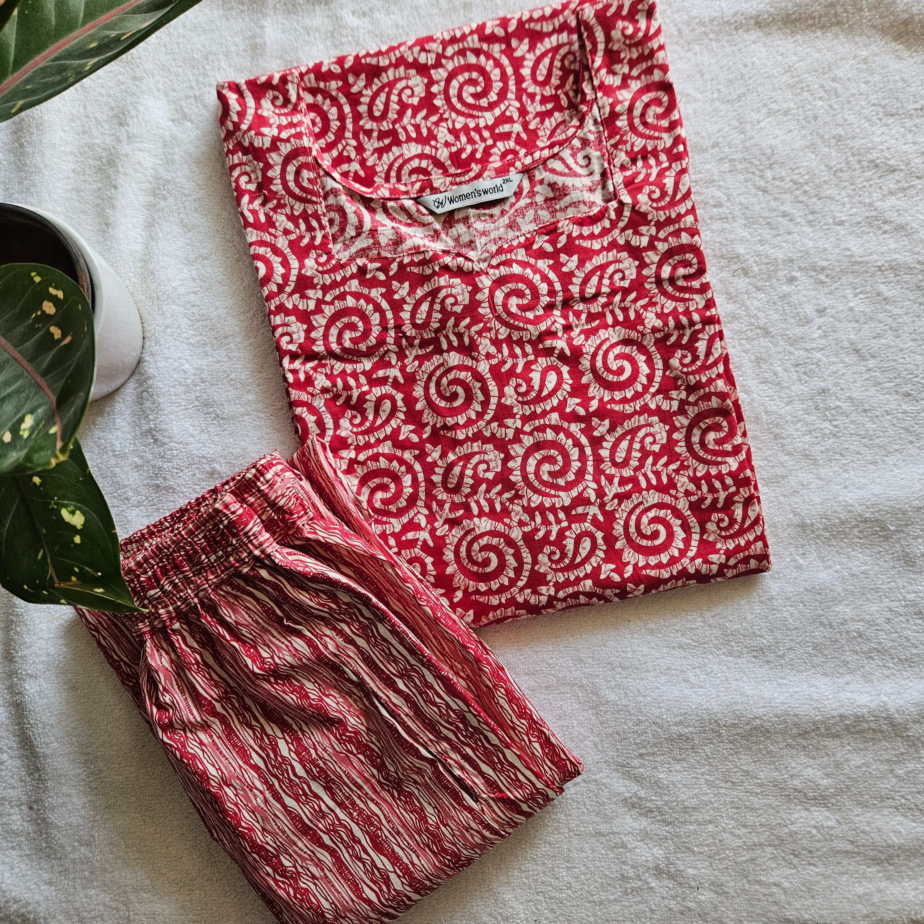 2-Piece Co-Ord set-JC0072-Jaipuri cotton (Red-Circle design)