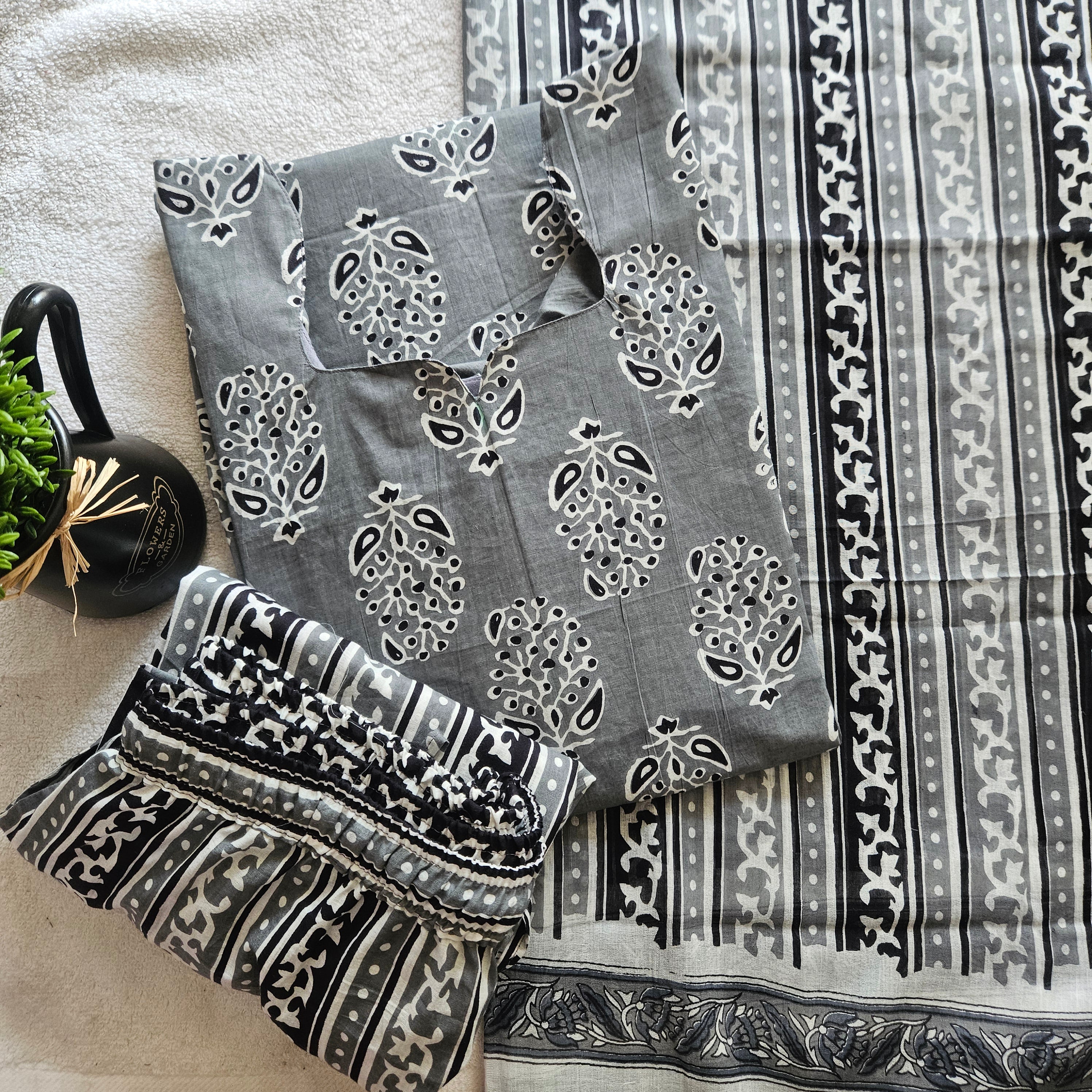 JC0089 - Jaipur cotton- 3 piece set - Grey