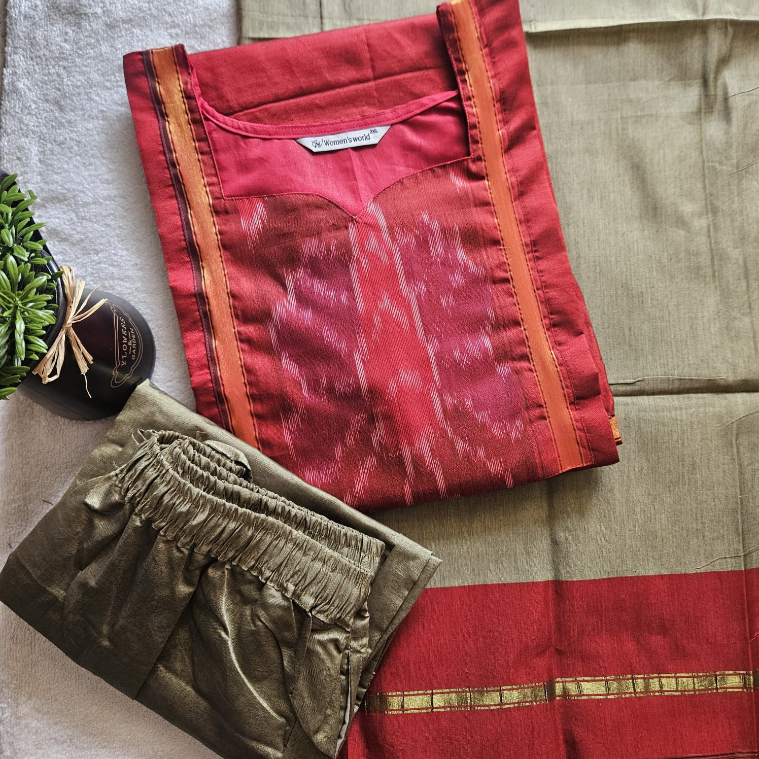 IKKT Silk0001-Ikkat Cotton silk 3- piece set with Linning