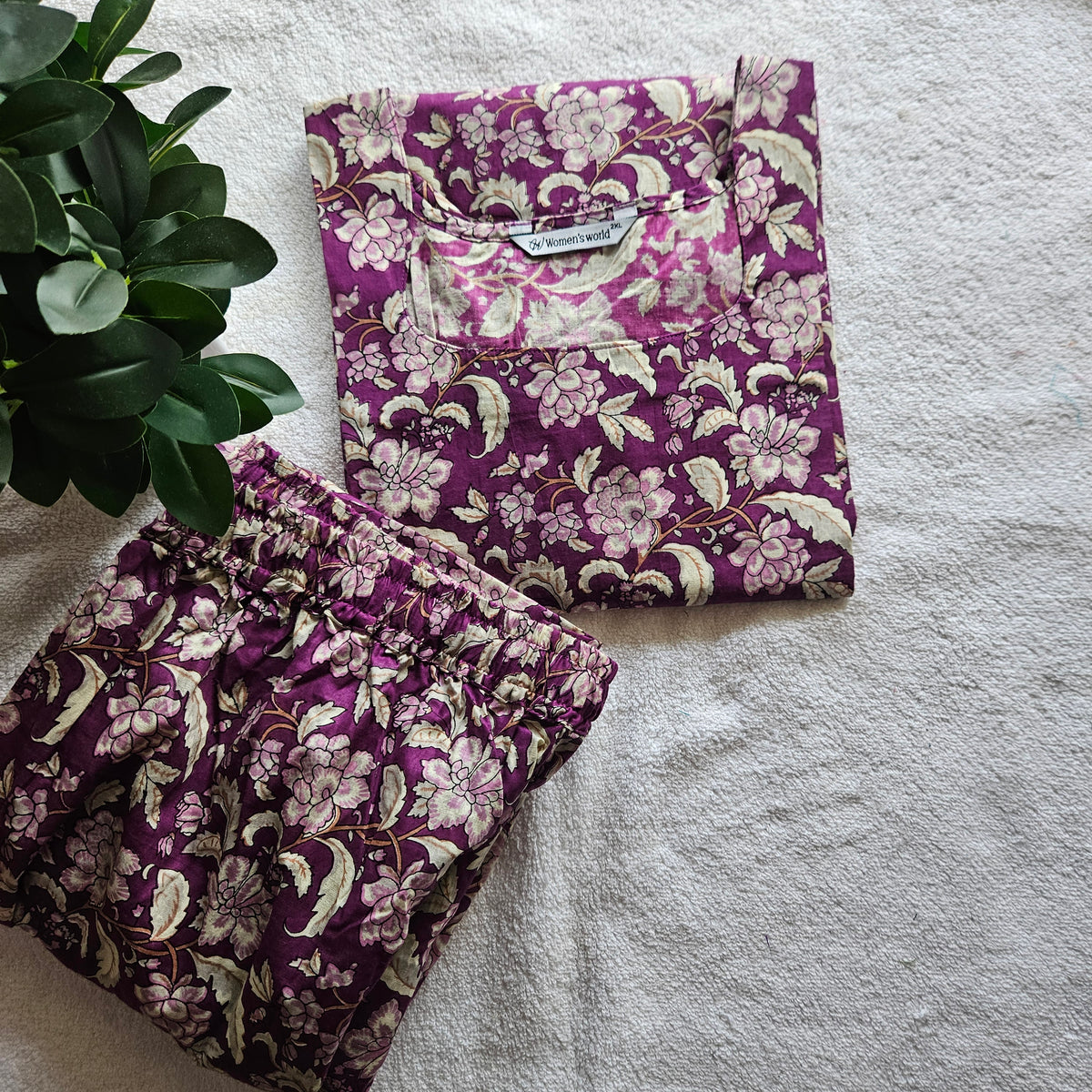 JC0193 - Jaipur Cotton Co-ord 2 Piece - Purple White