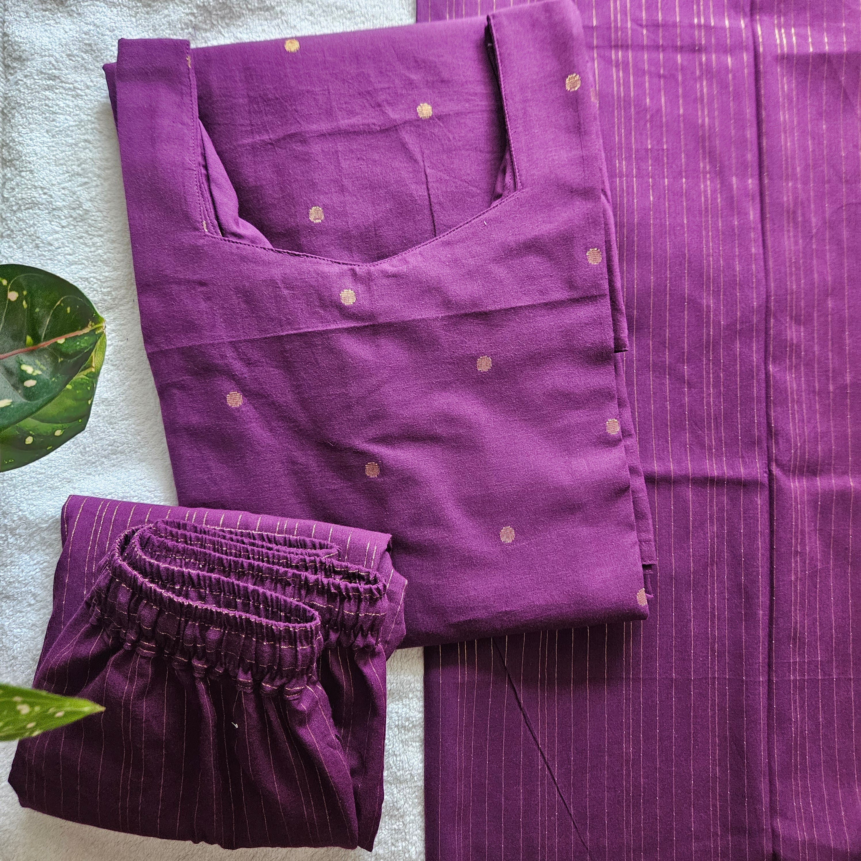 HC0054 - Handloom cotton-3-piece set (Dark Purple)