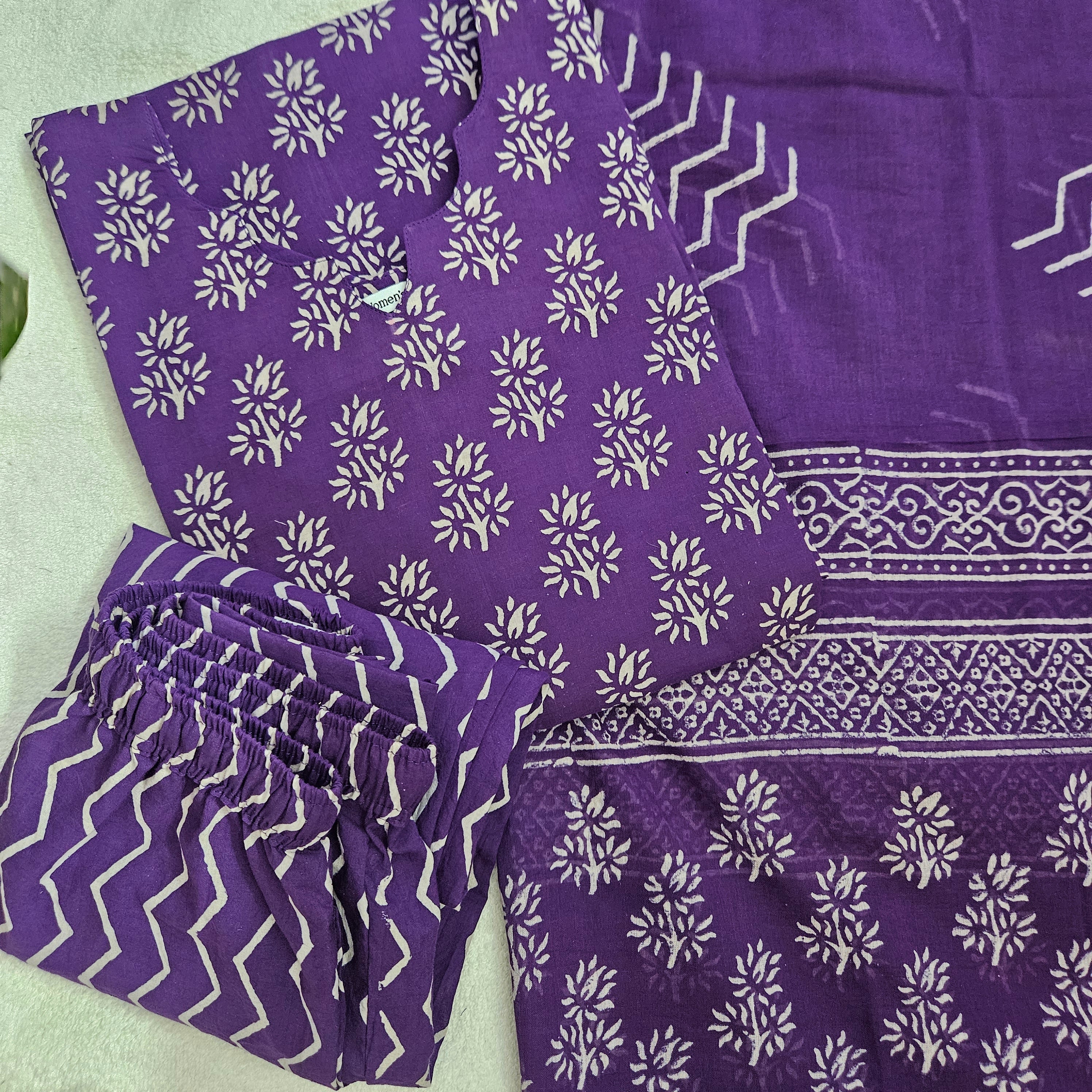 JC0088 - Jaipur cotton- 3 piece set - Voilet