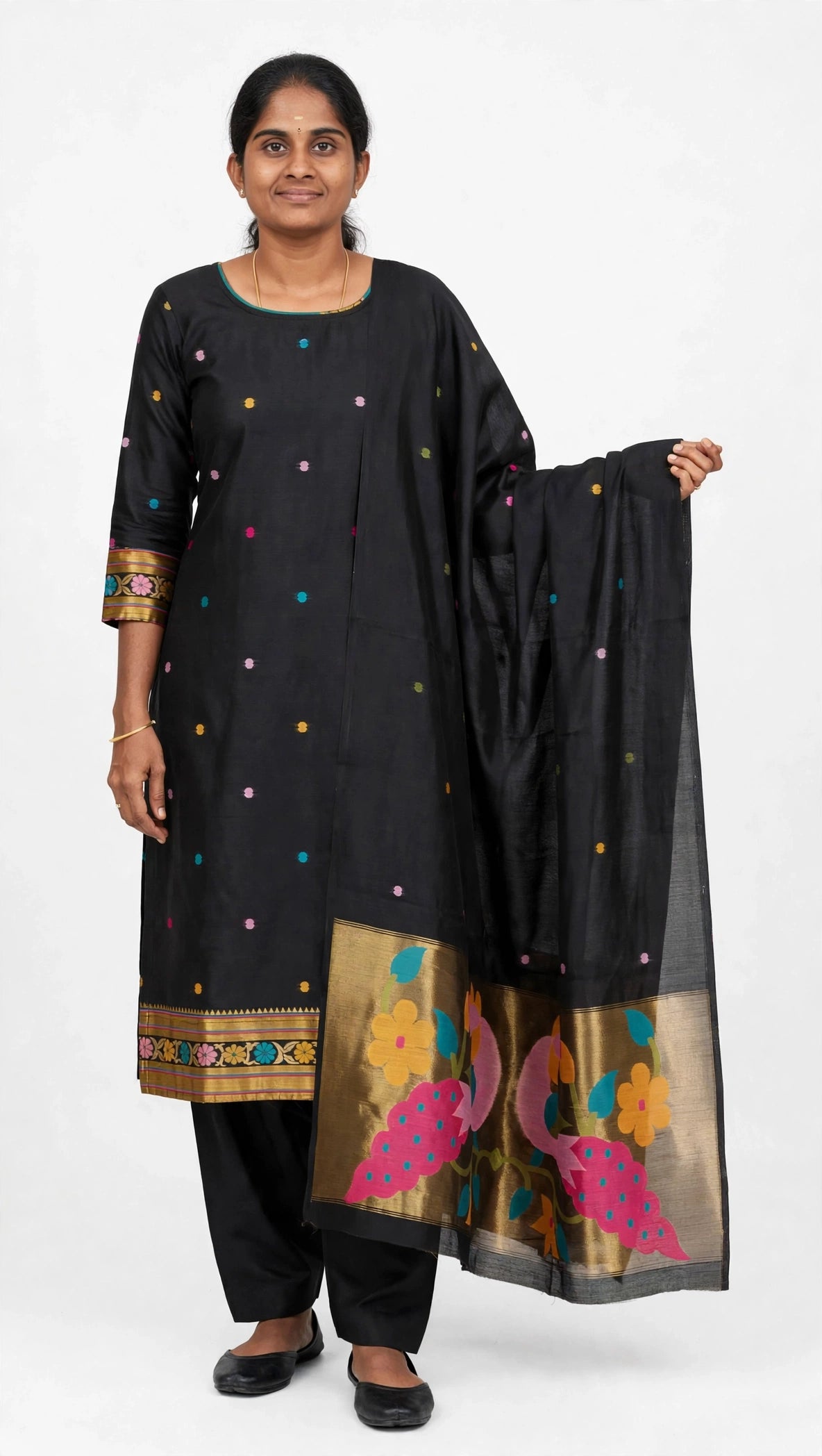 TS0007  Tissue silk with black paithani border  - 3piece set