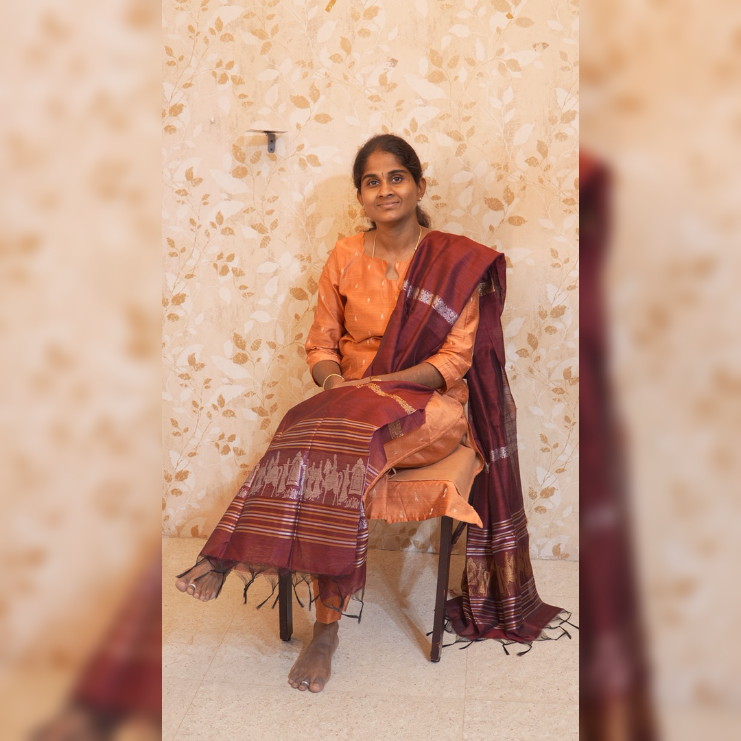 RS0024-Raw silk (Orange with Merun) 3 piece set with linning
