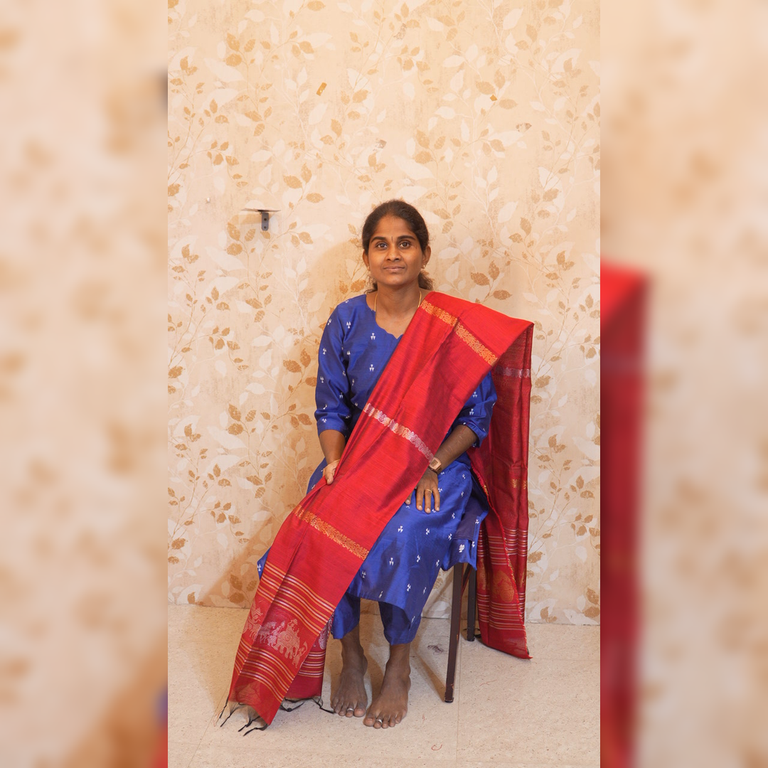 RS0025-Raw silk (Blue with Red) 3 piece set with linning