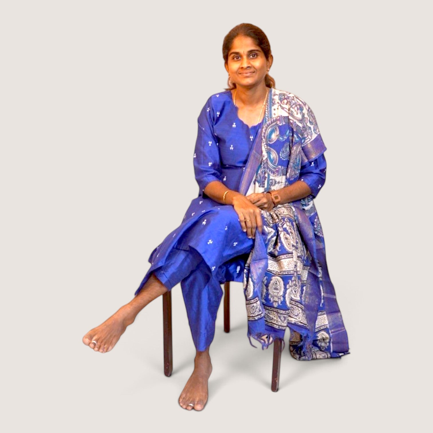 RS0026- Raw silk with Kalamkari Dupatta (Blue) -3- piece set with full Linning