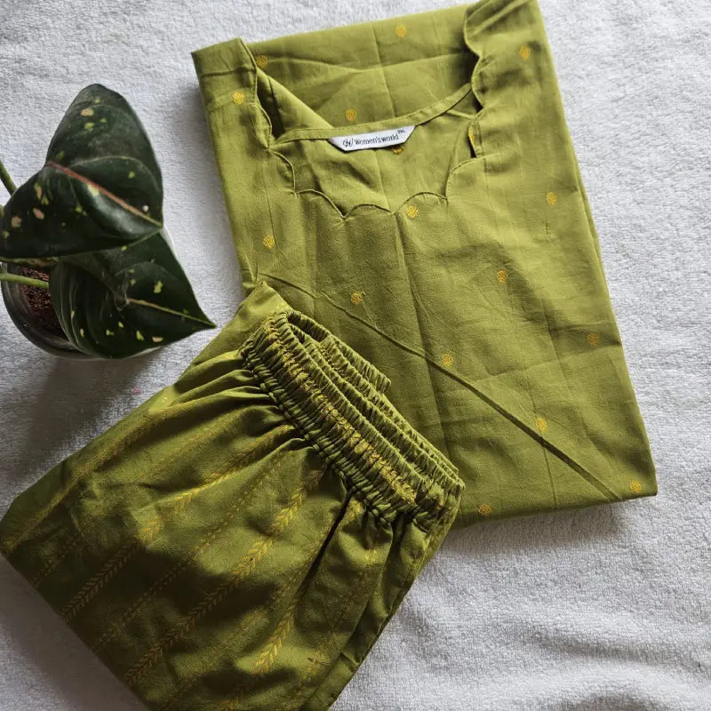 2-piece set – HC0040 (Lime Green ) - Handloom Cotton