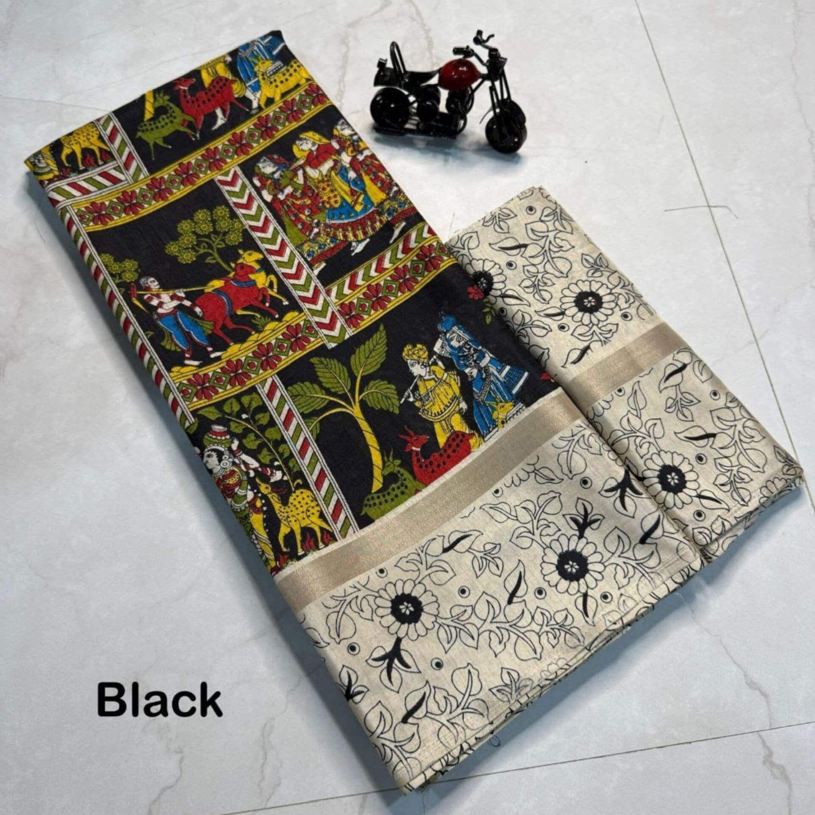 Saree0028-Kalamkari (Black)