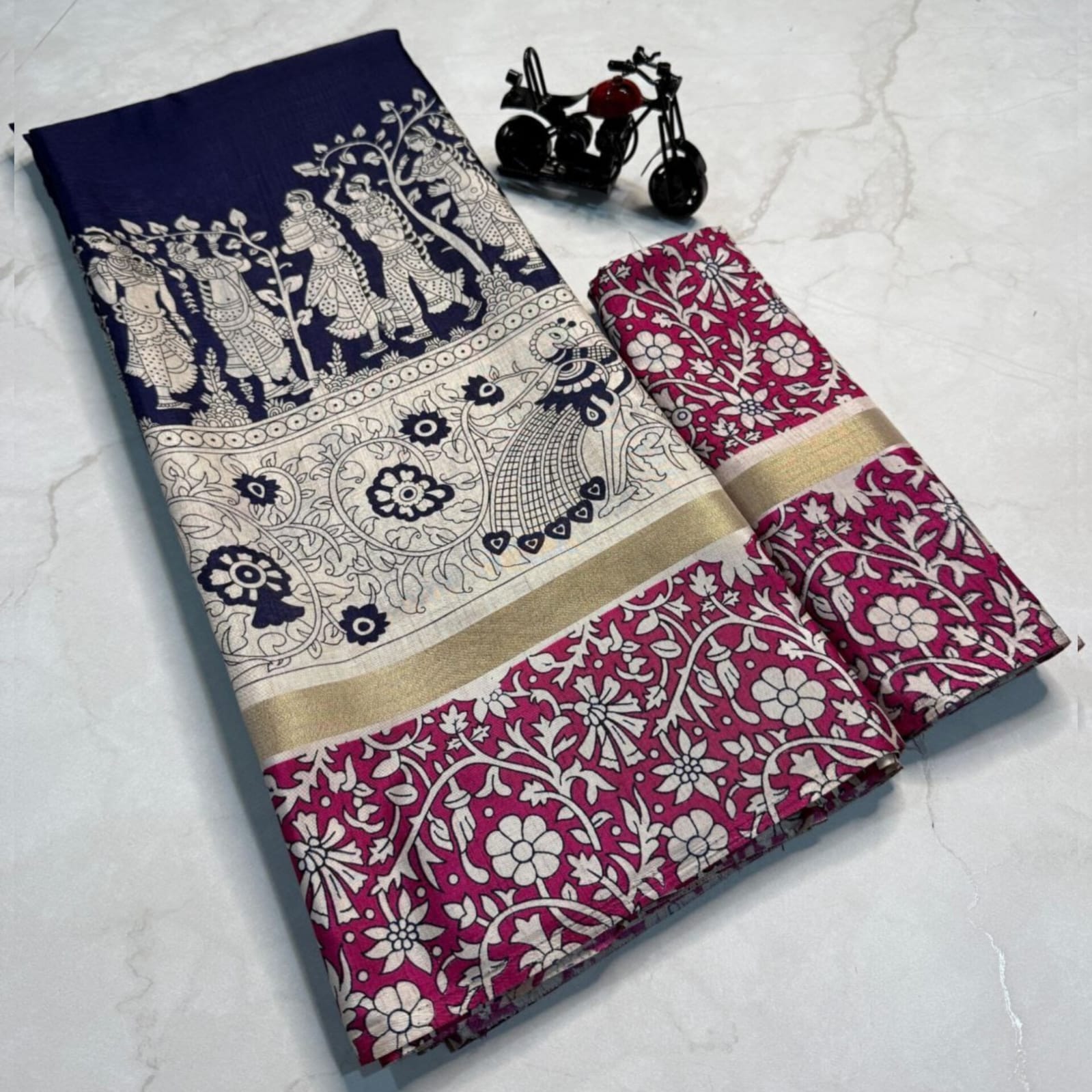 Saree0015-Kalamkari (Navyblue)