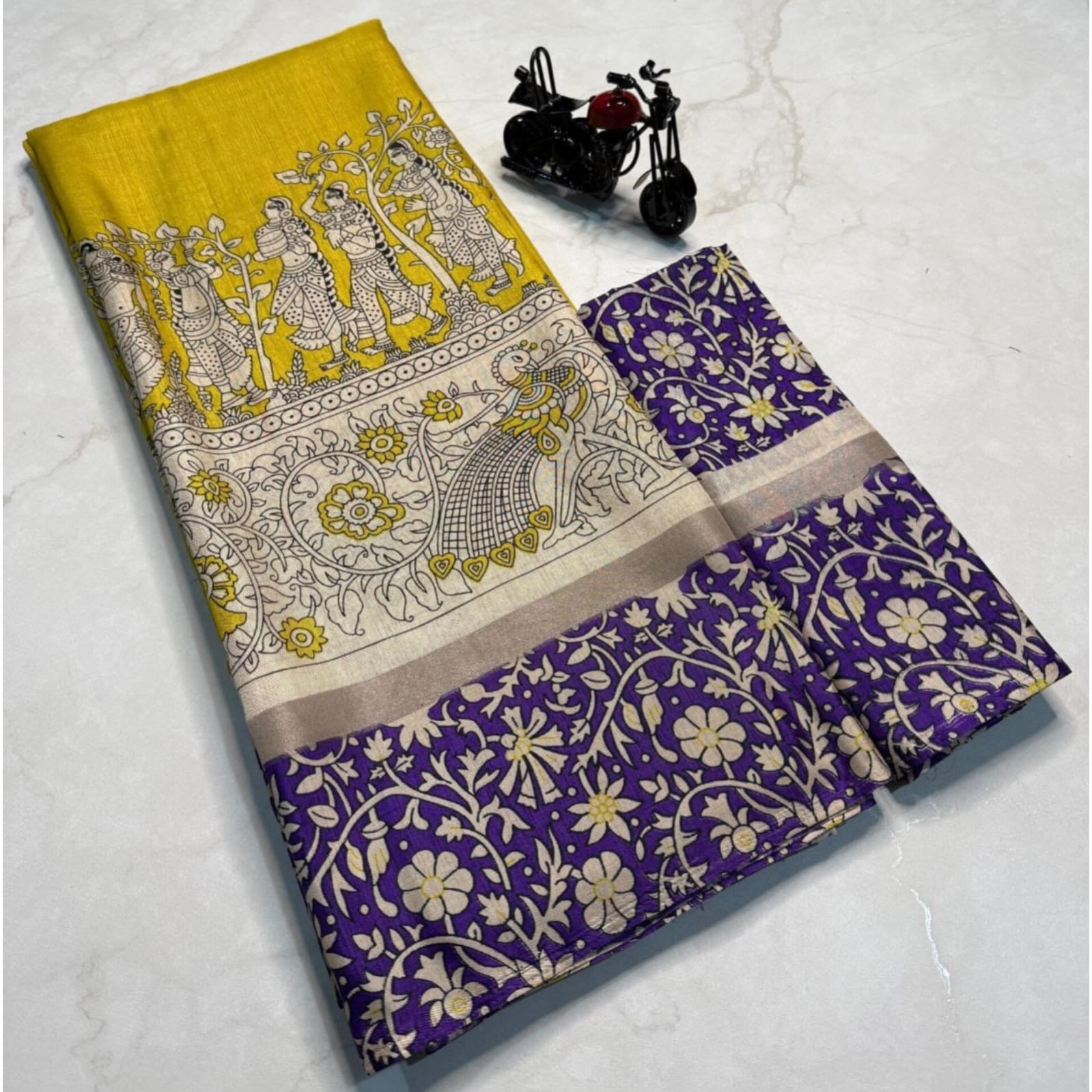 Saree0021-Kalamkari (Mustard yellow)