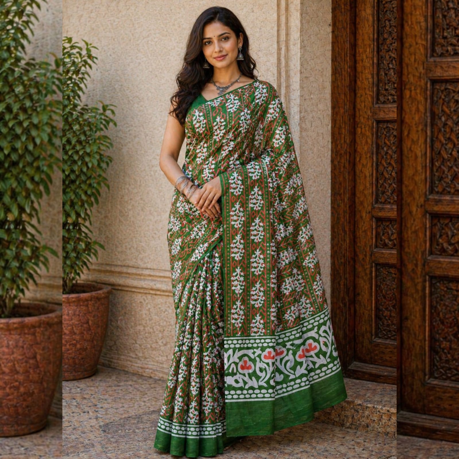 Saree0013-Mehandhi Green