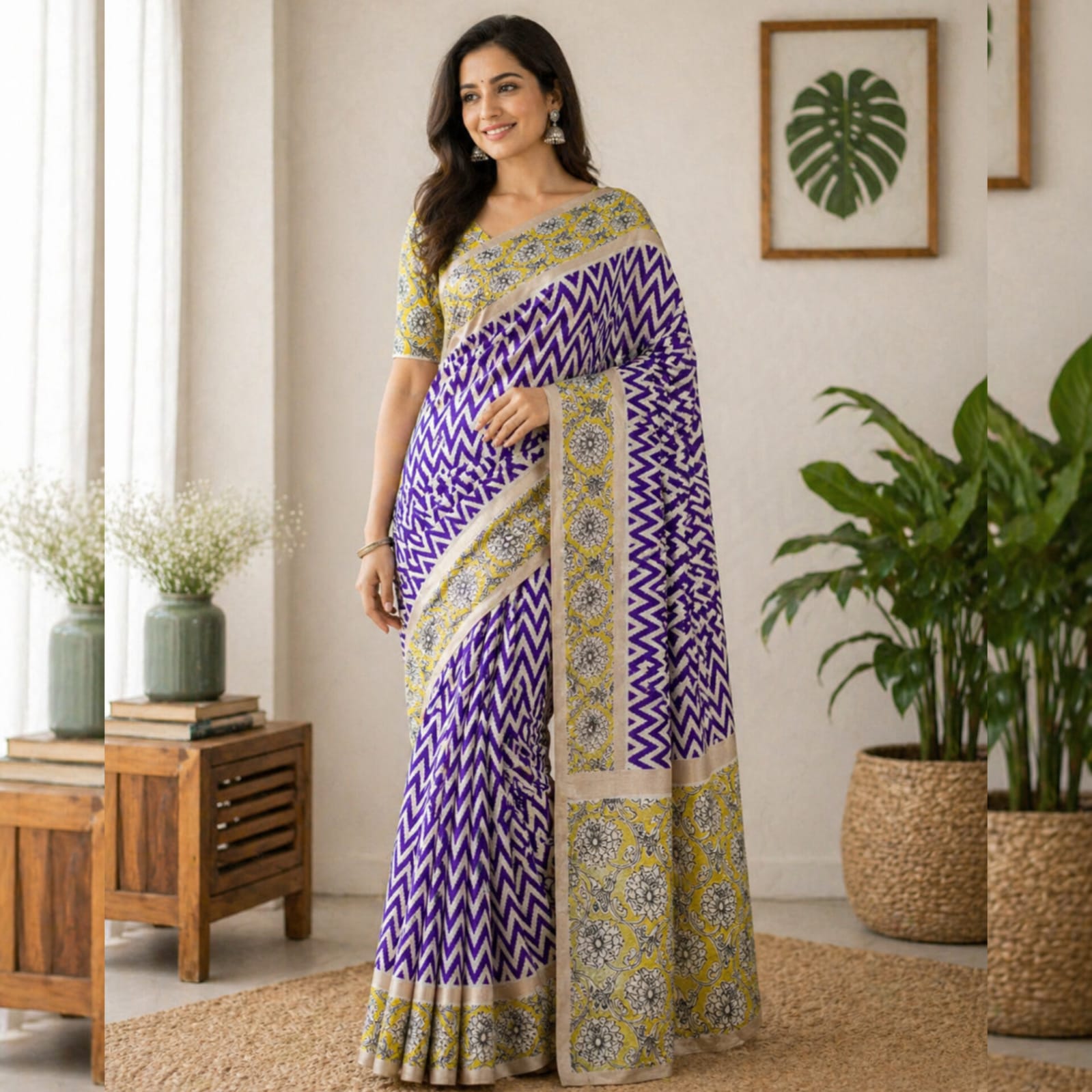 Saree0031-Purple with lime green