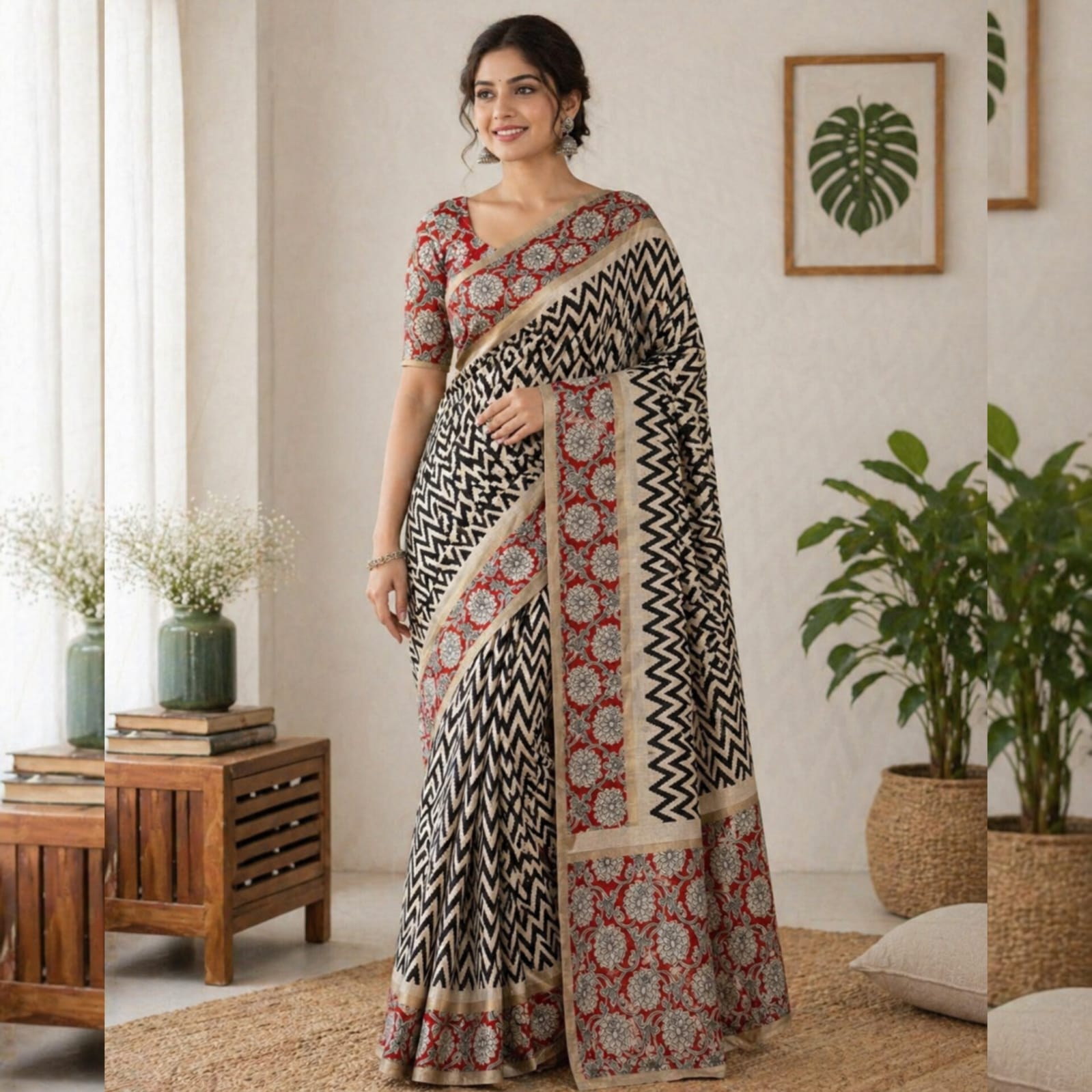 Saree0033 - Black with Red