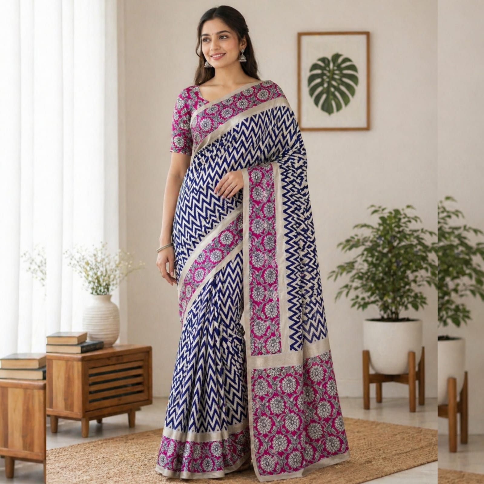 Saree0032-Navyblue with Magenta