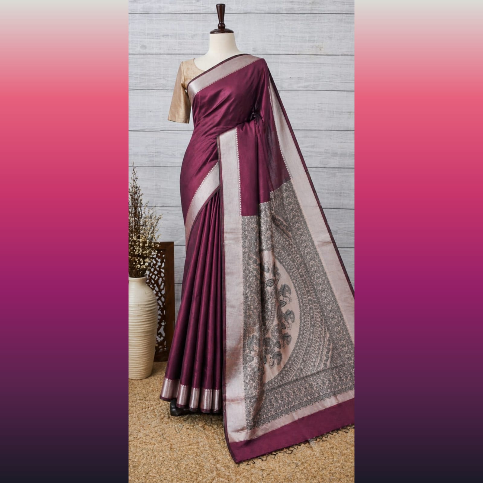 Saree0036 - Tussar silk - Wine
