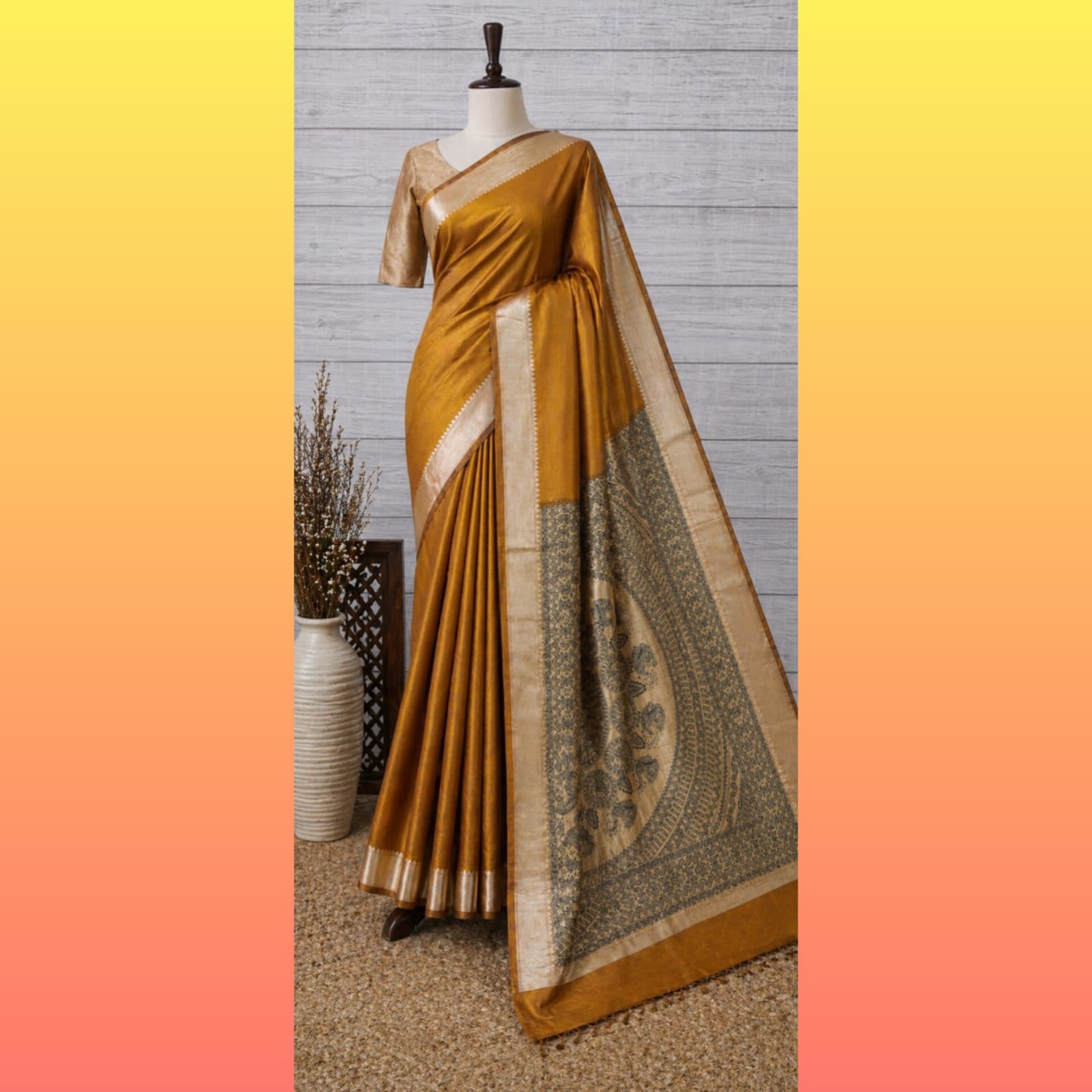 Saree0037 - Tussar silk - Mustard Yellow