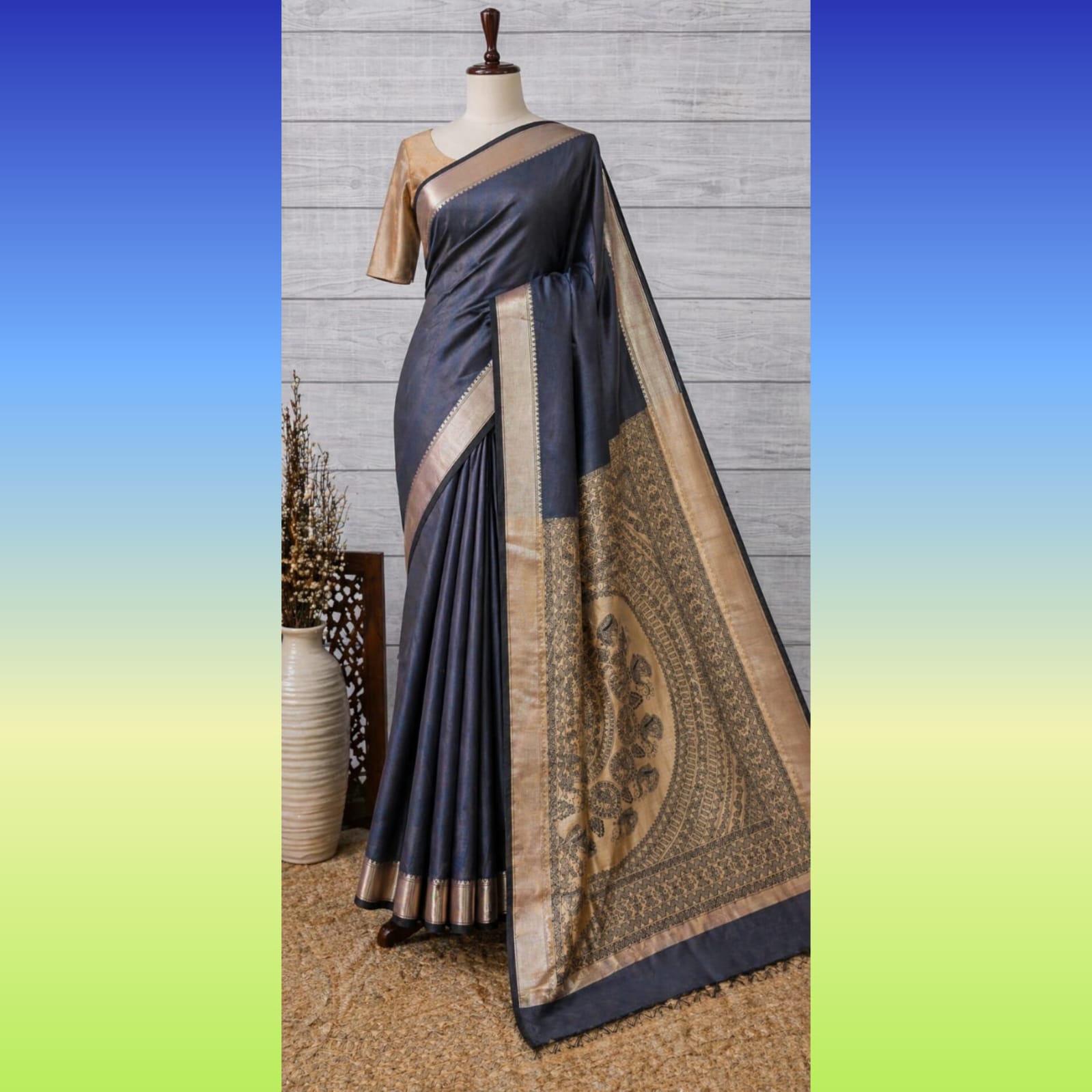 Saree0038 - Tussar silk - Steel Grey