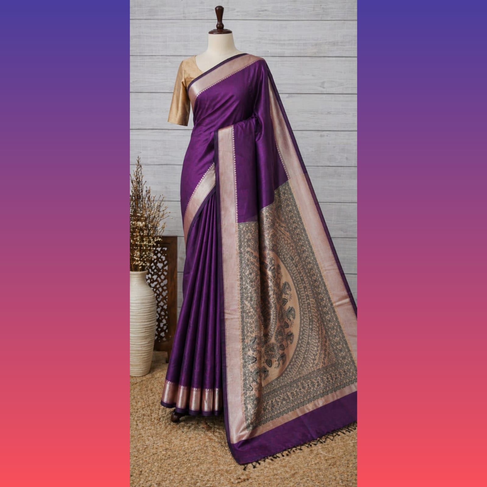 Saree0039 - Tussar silk - Purple