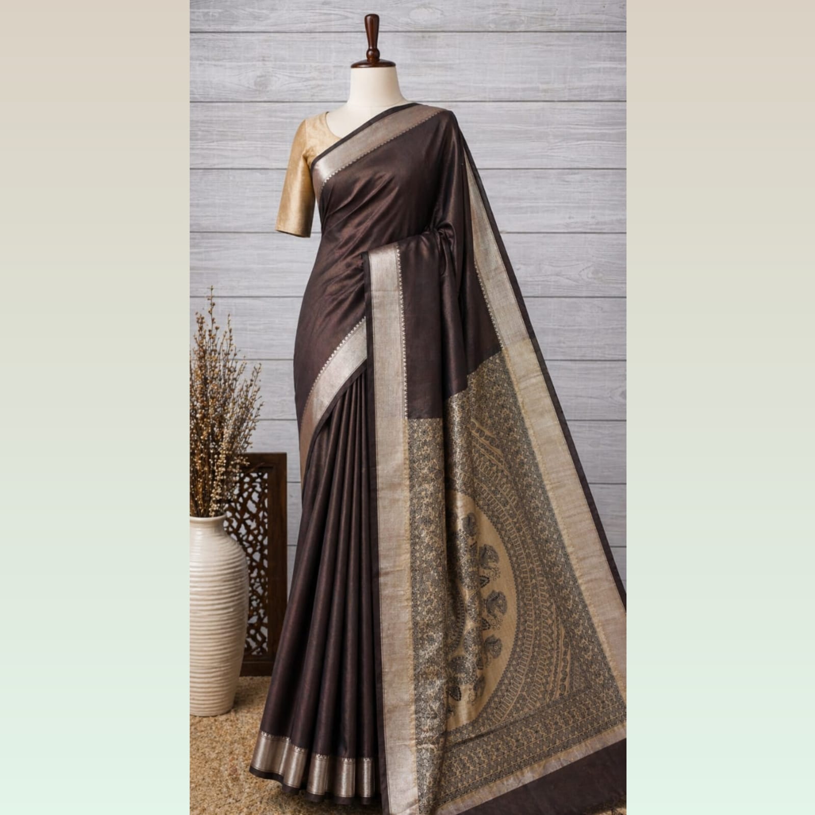 Saree0041 - Tussar silk - Coffee Brown