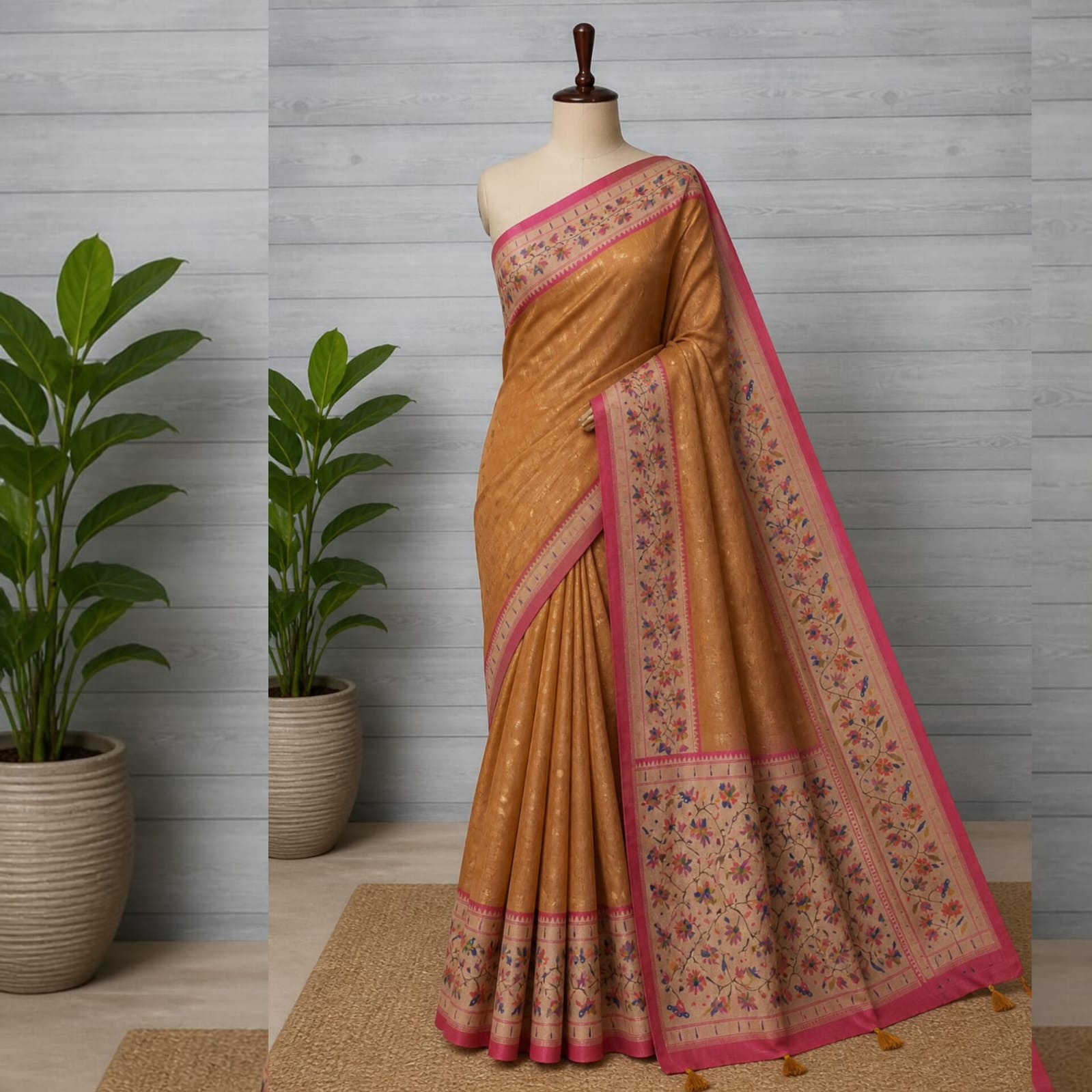 Saree0044 - Banarasi Organza saree (Mustard Yellow)