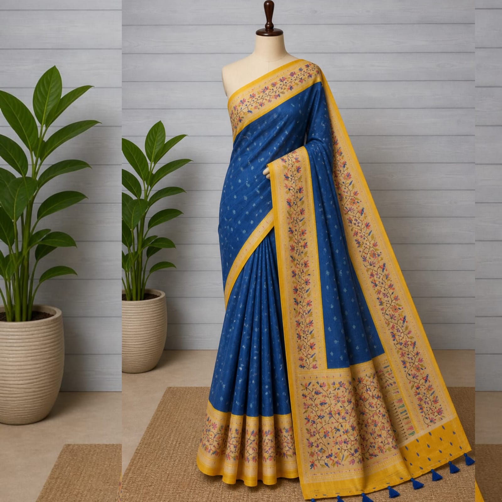 Saree0046 - Banarasi Organza saree (Navy Blue)