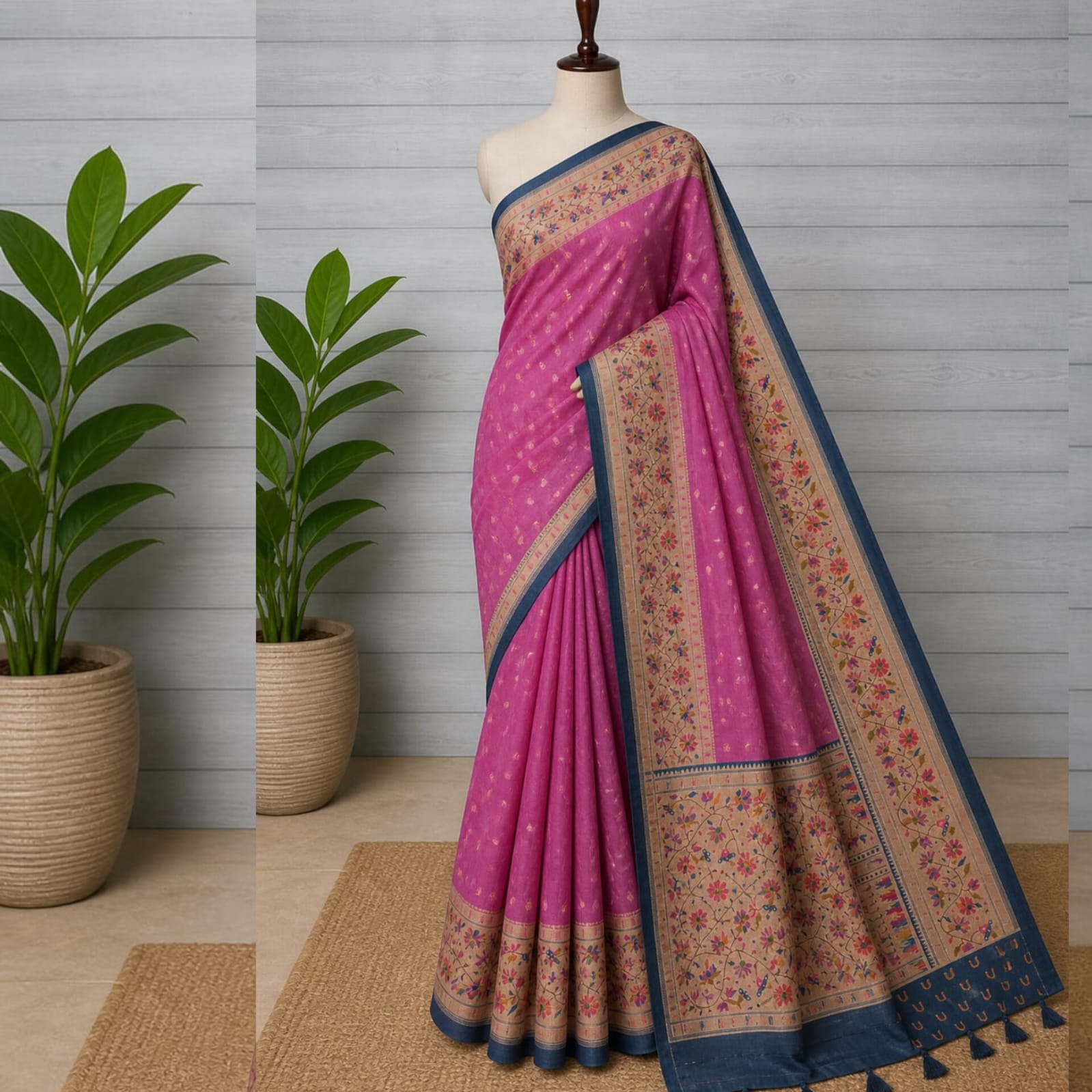 Saree0048 - Banarasi Organza saree (Magenta Pink)