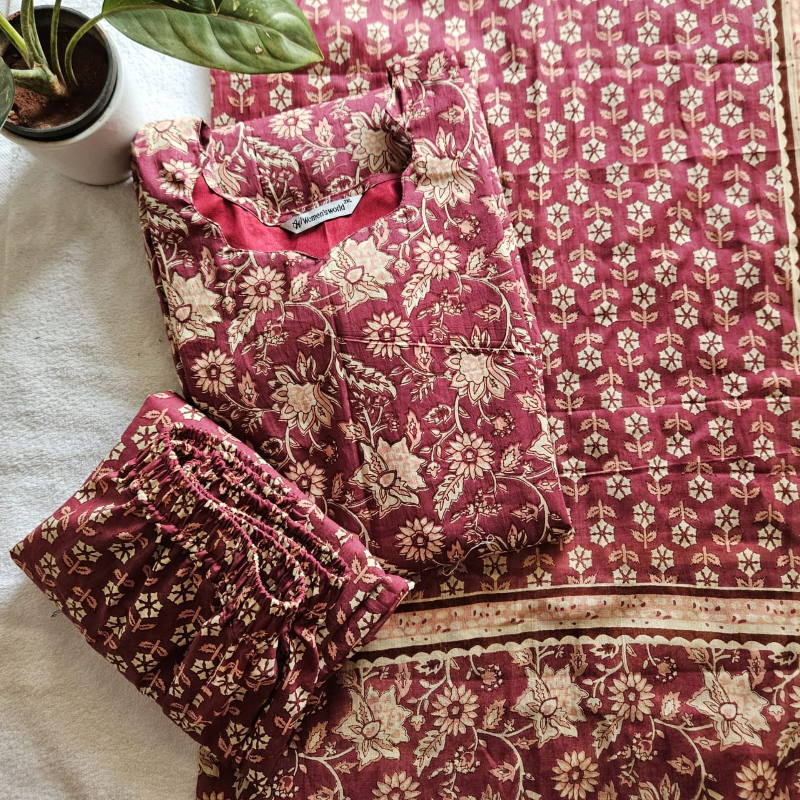 JC0036-Jaipuri cotton (Brick Maroon) – 3piece set