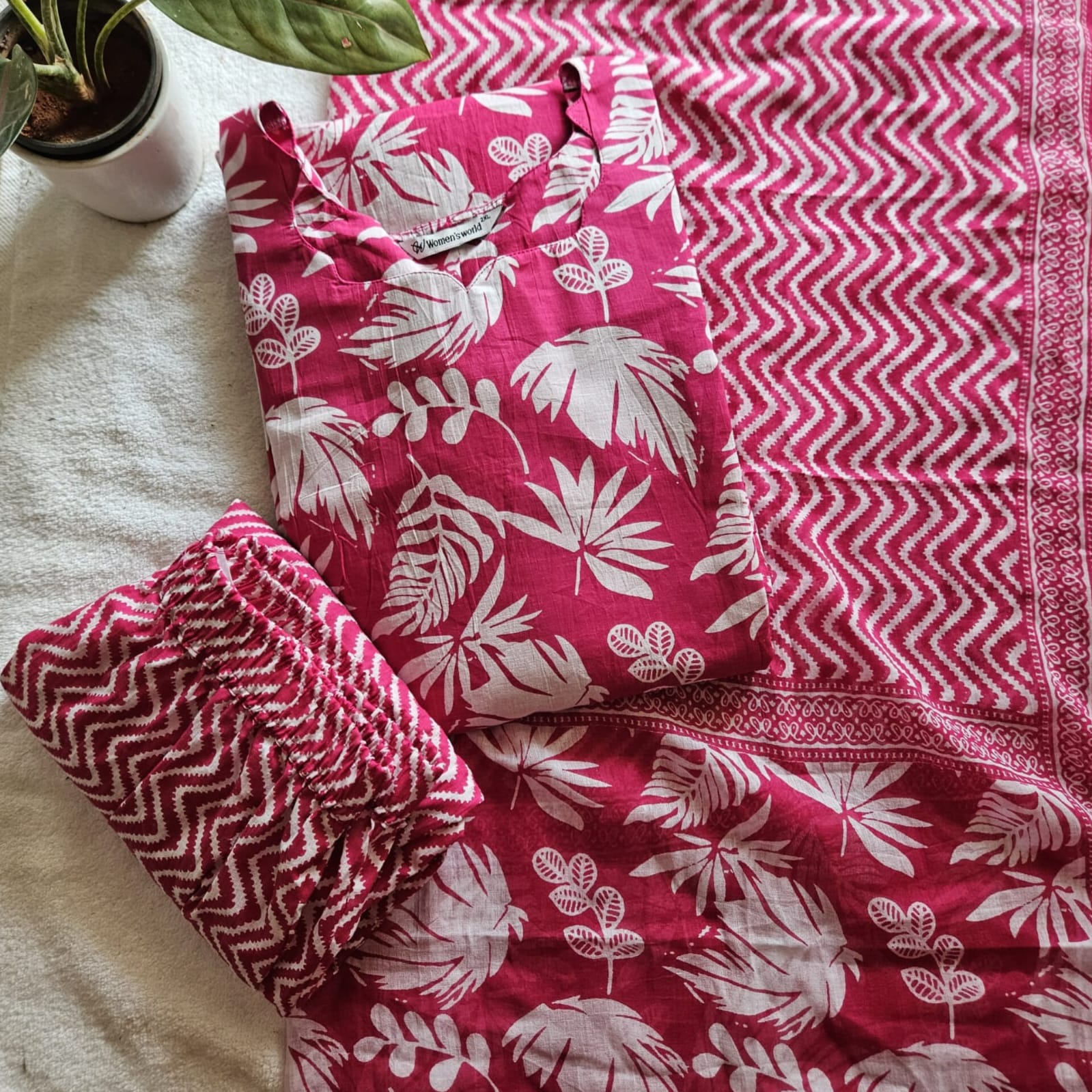 JC0054-Jaipuri cotton (Ruby Pink) – 3piece set