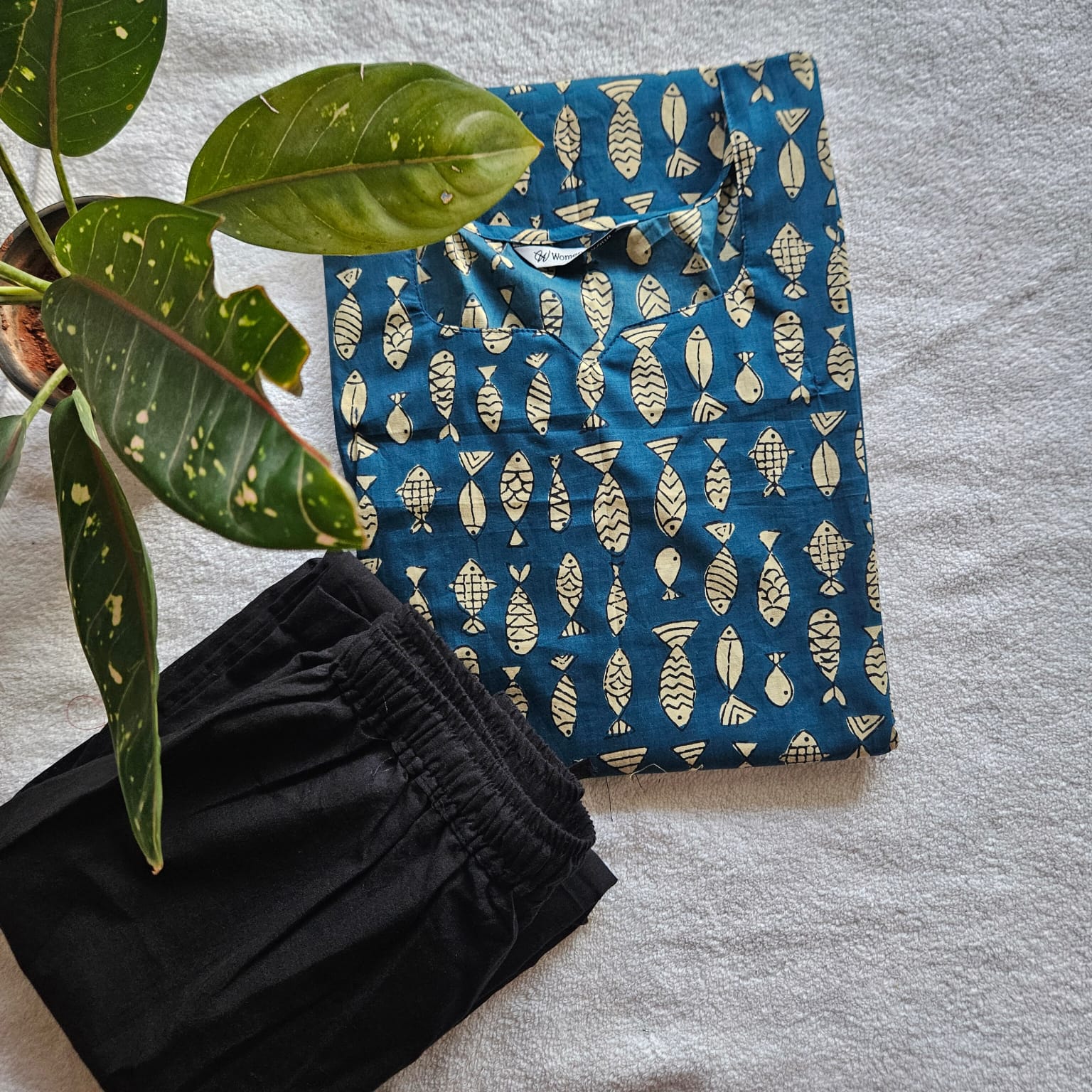 2-Piece set-JC0058-Jaipuri cotton (Blue-Fish design)