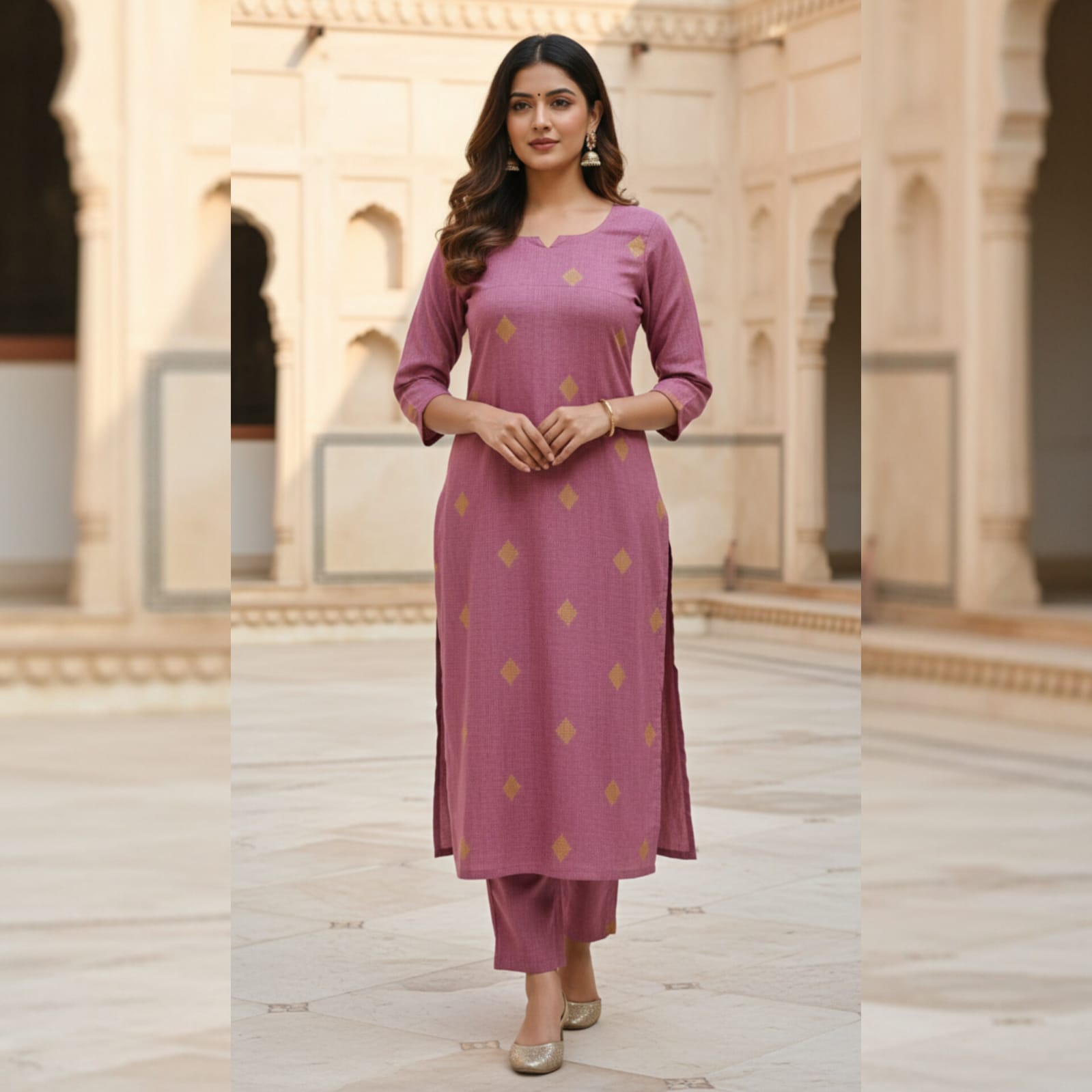 2-Piece set - KDC0002-Kadhi Cotton-Onion Pink