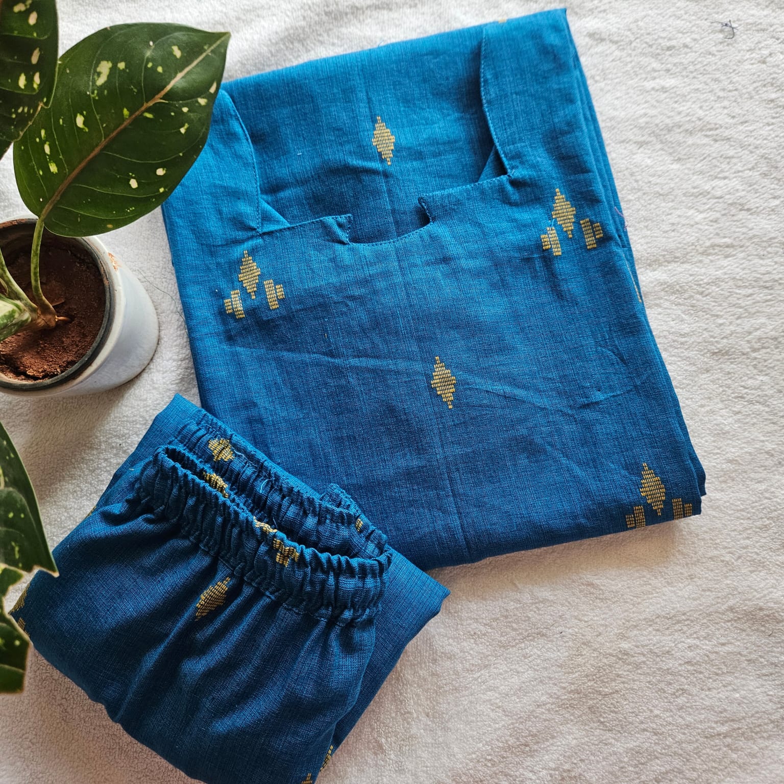 2-Piece set - KDC0001-Kadhi Cotton-Teal Blue
