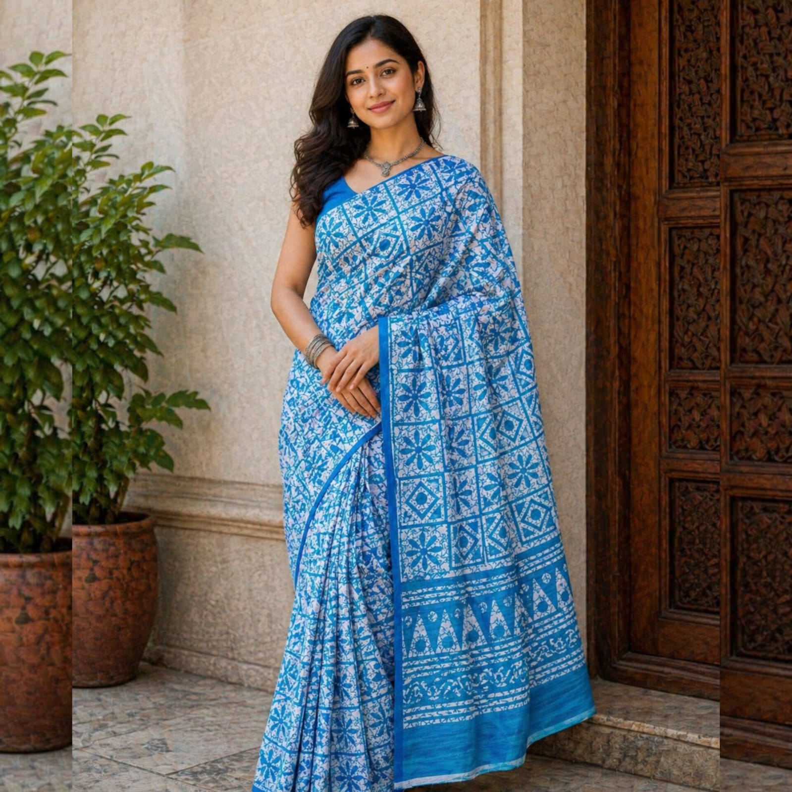 Saree0010- Dark Skyblue