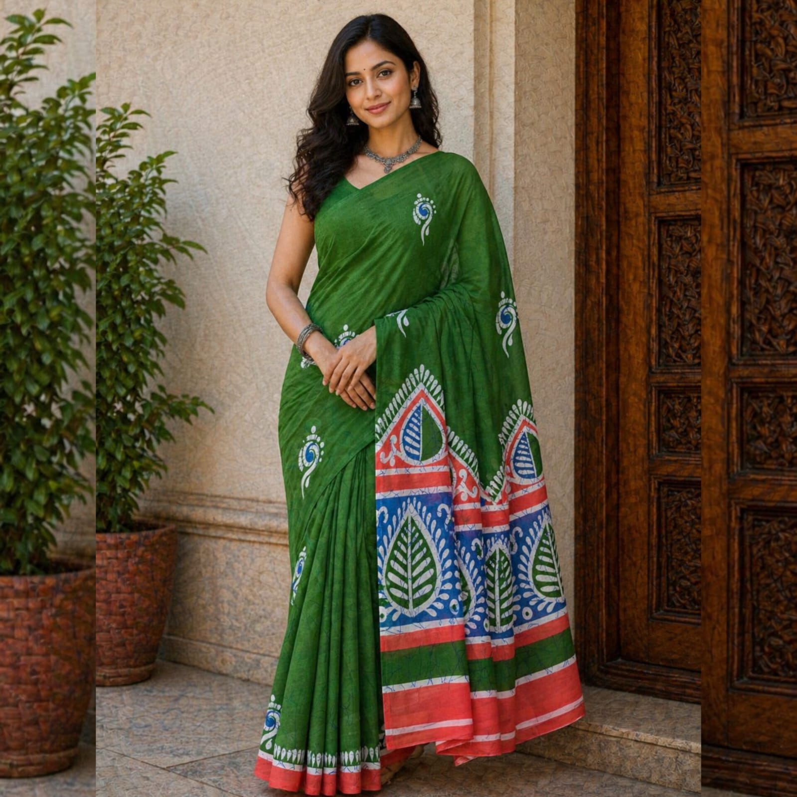 Saree0011-Bottle green