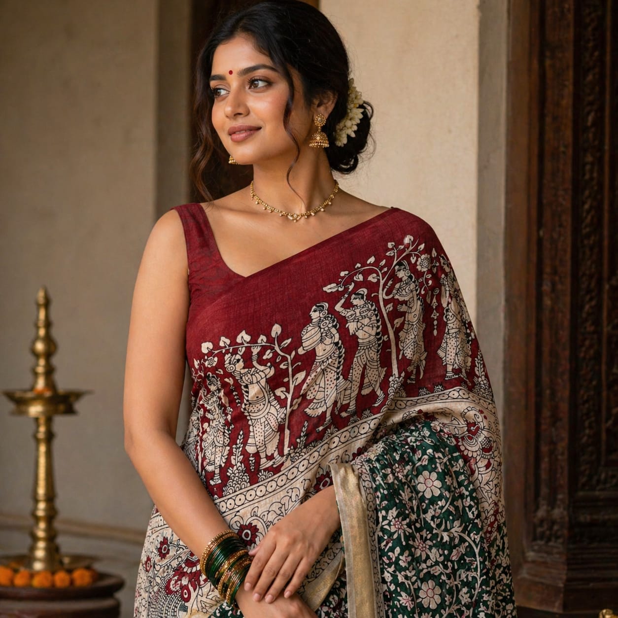 Saree0019-Kalamkari (Red)