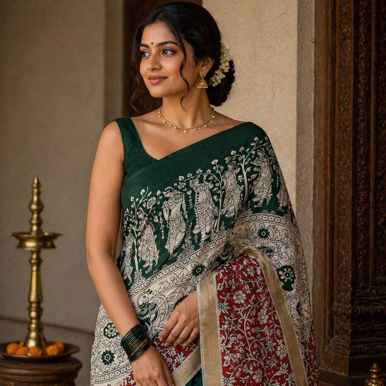 Saree0020-Kalamkari (Green)