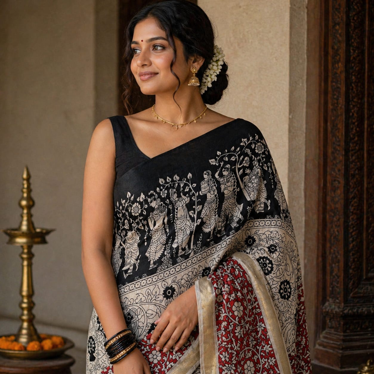Saree0016-Kalamkari (Black)