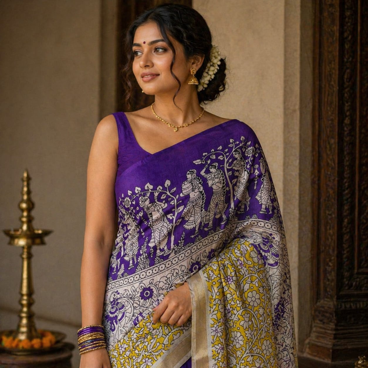 Saree0017-Kalamkari (Voilet)
