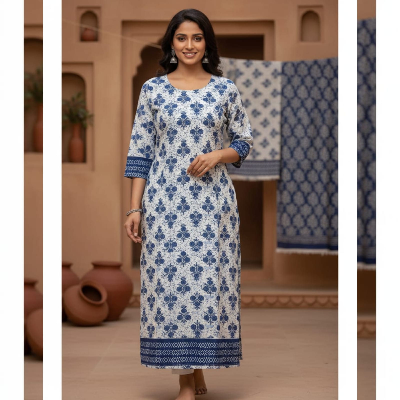 K00034 - Kurti - White with blue