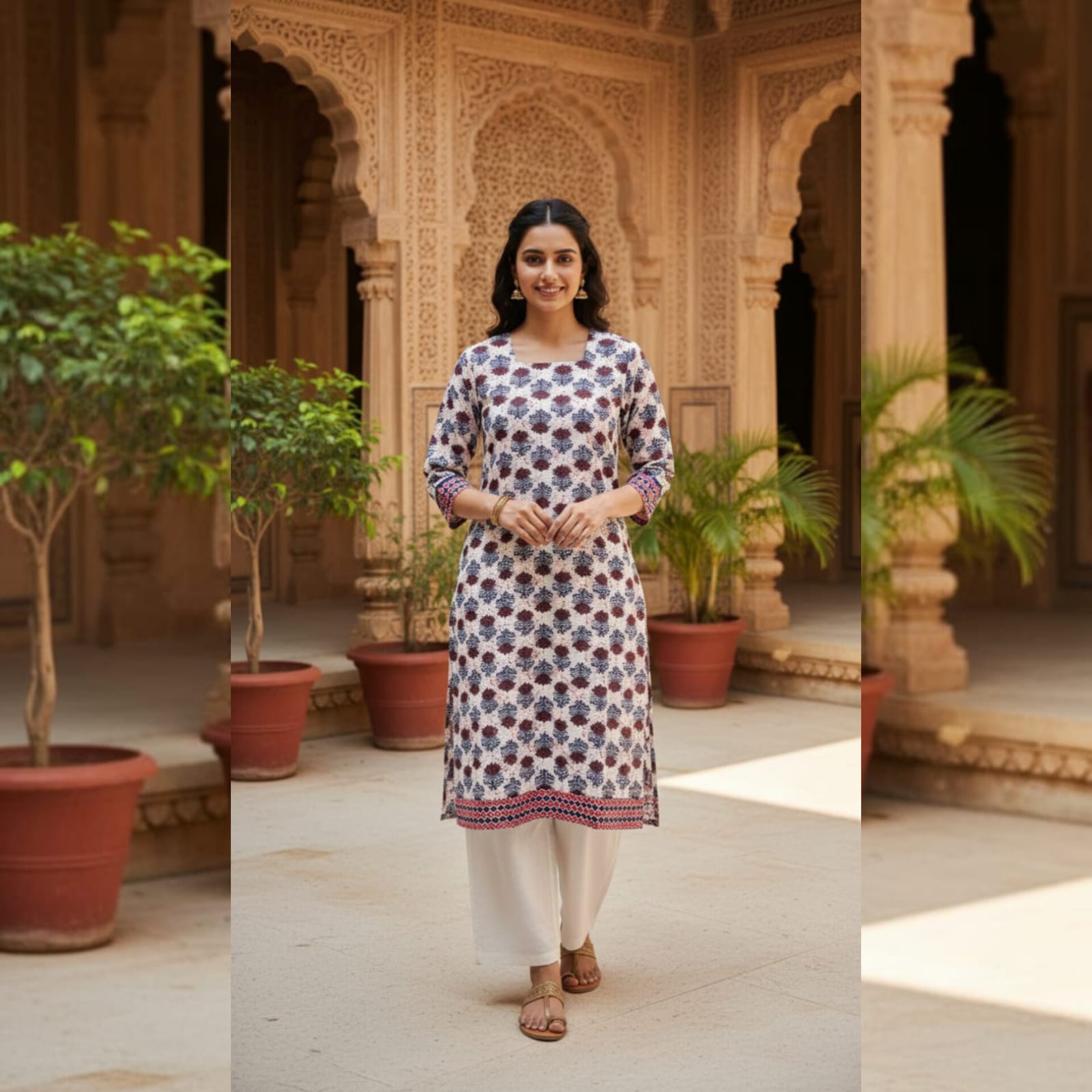 K00033 - Kurti - White with red flower