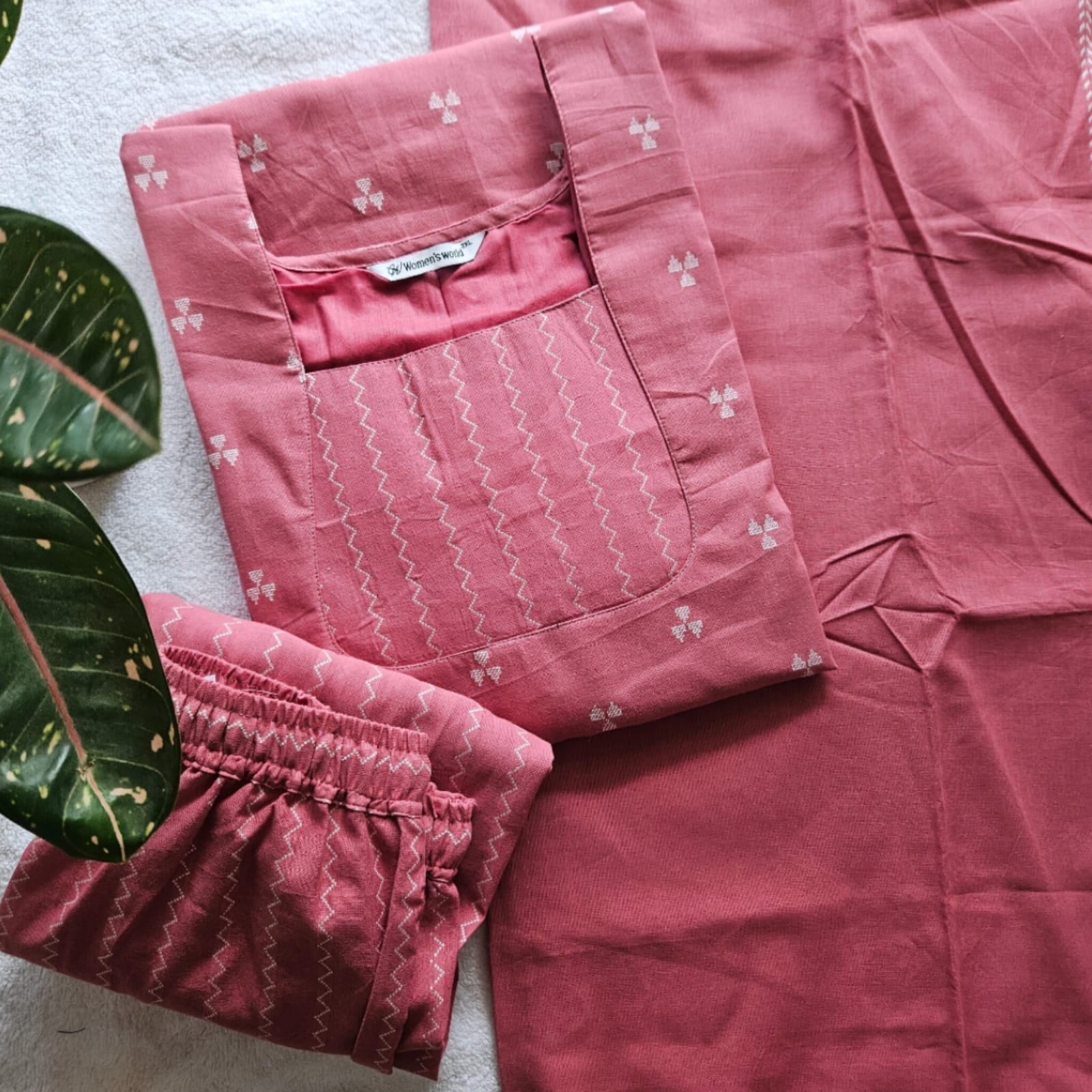 HC0046-Handloom Cotton-3-piece set (Peach)