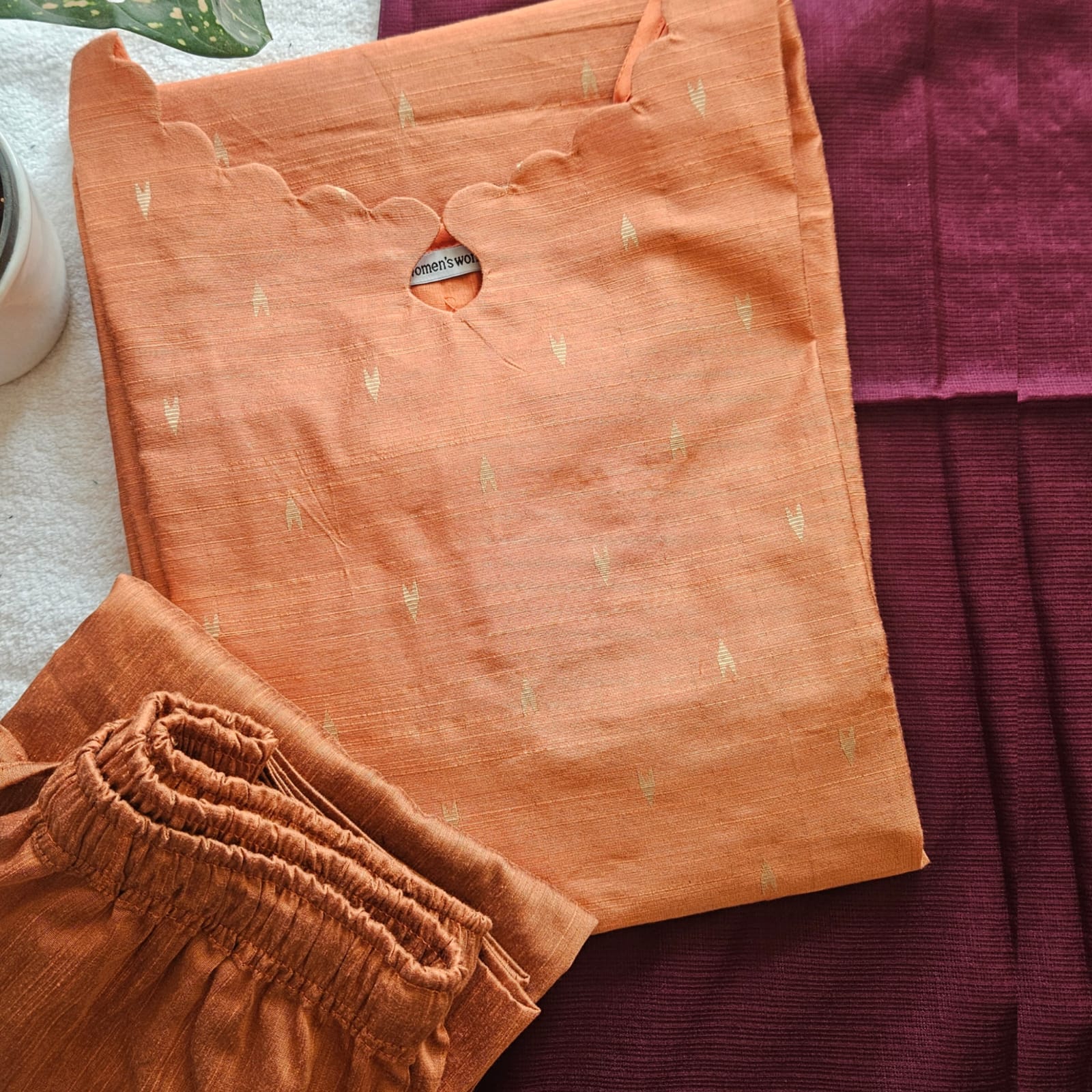 RS0024-Raw silk (Orange with Merun) 3 piece set with linning