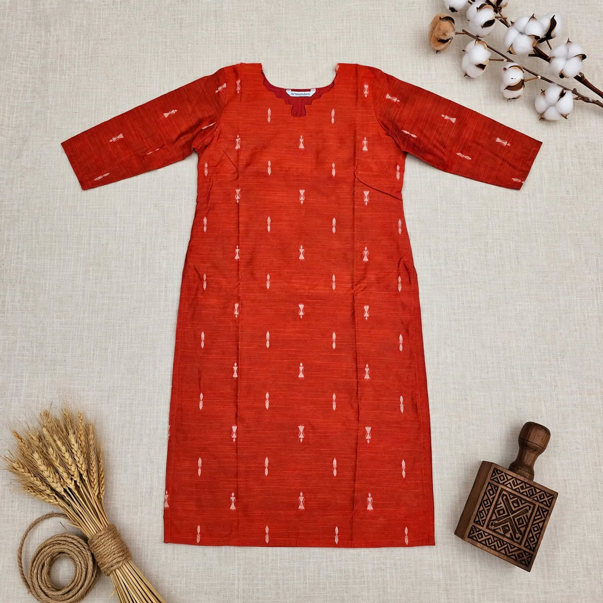 RS0022- Raw silk (Orange with Navy blue) -3- piece set with full Linning