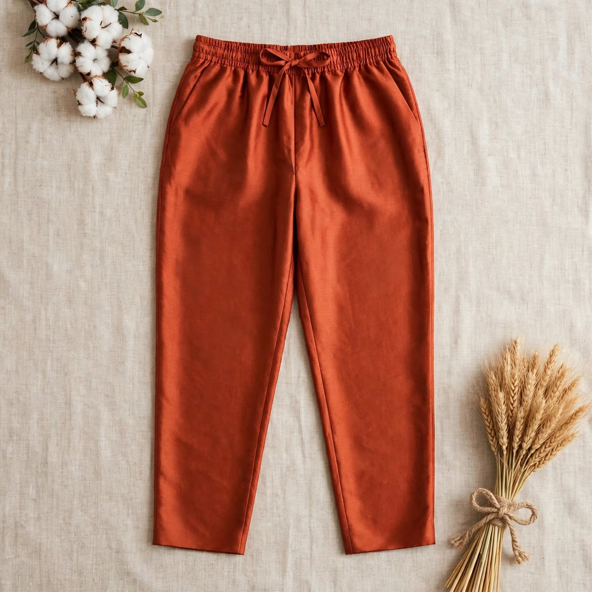 RS0022- Raw silk (Orange with Navy blue) -3- piece set with full Linning